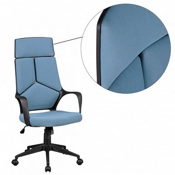 möbelando Bürostuhl Bürostuhl Stoffbezug Blau Schreibtischstuhl Design Chefsessel Drehstuh, 63 x 129 x 70 cm (B/H/L)
