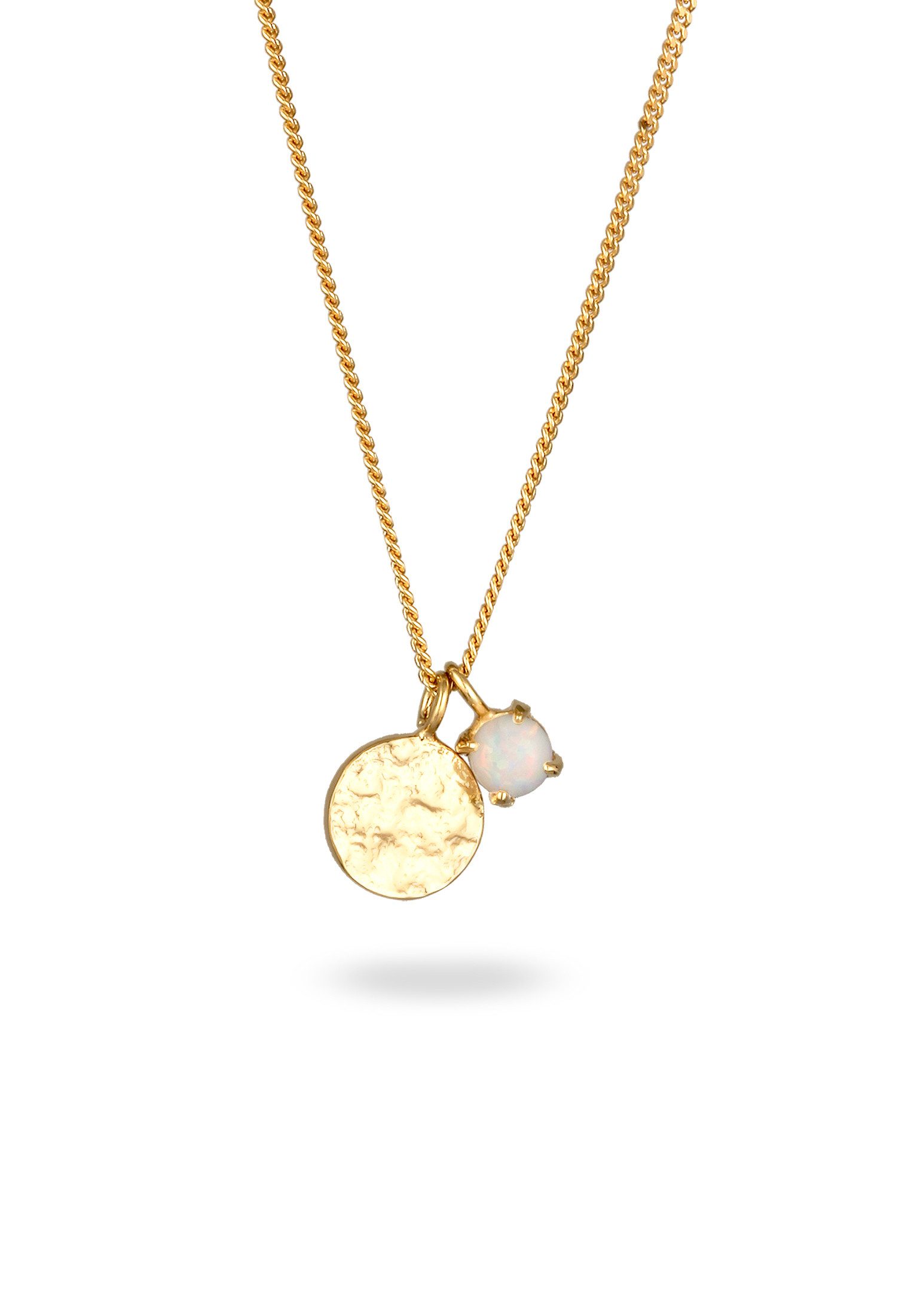 Kette mit Anhänger Plättchen Synthetischer Opal Weiß 925 Sterling Silber