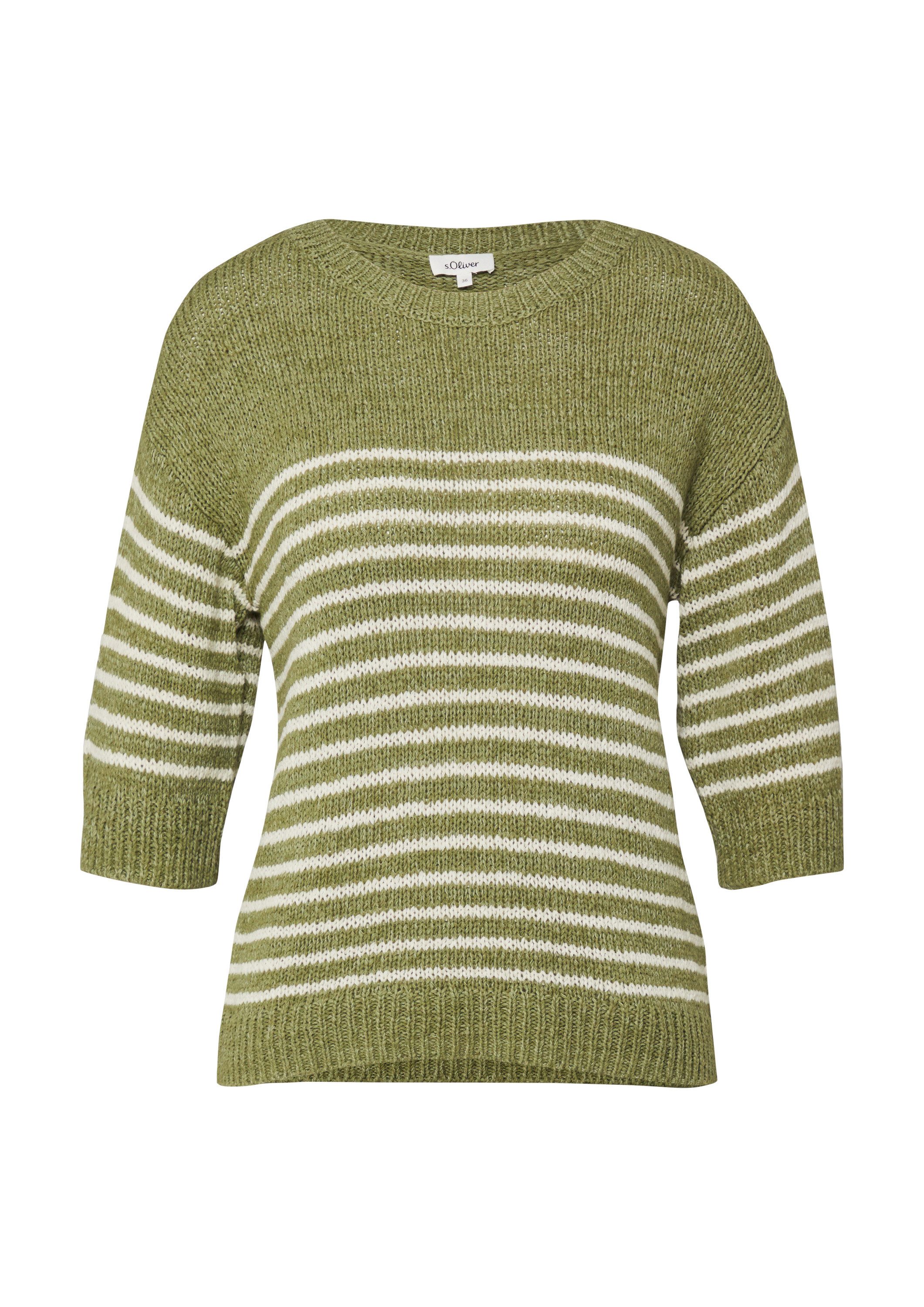 s.Oliver Kurzarmpullover Strickpullover Gestreifter Strickpullover mit 3/4-Arm