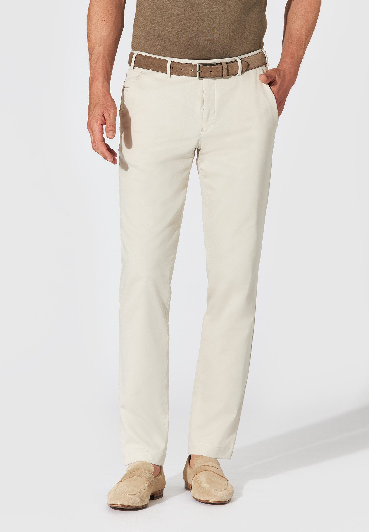 Hiltl Chinos Tourist 2.0 Chino Hose Herren Slim Fit Soft Cotton, hellbeige, 98 Baumwollhose mit Stretch, komfortable Hose für Reisen und Alltag