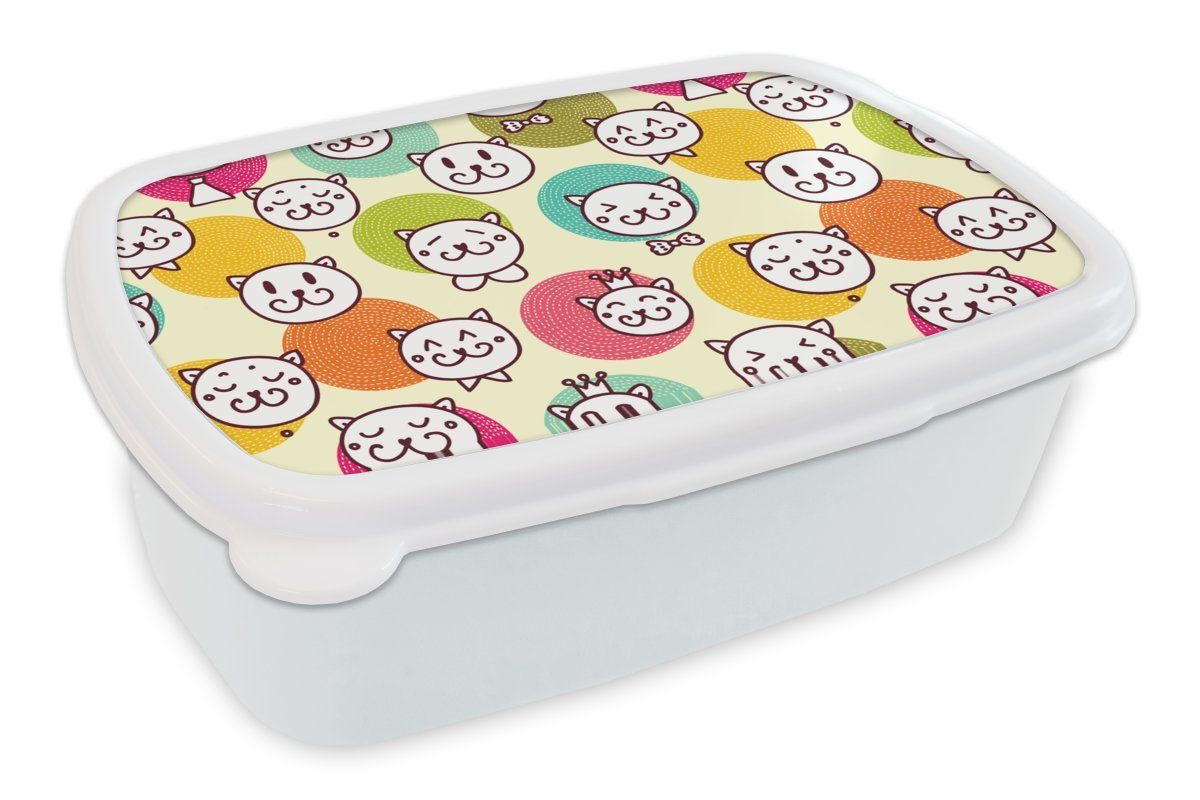 MuchoWow Lunchbox Mädchen - Katze - Krone - Muster - Mädchen - Kinder - Kinder, Kunststoff, (2-tlg), Brotbox für Kinder und Erwachsene, Brotdose, für Jungs und Mädchen weiß