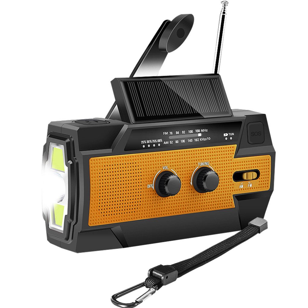 Uniquebella Solarradio, Mobiler Notfall-Dynamoradio Notfallradio (4000 mAh AM / FM, LED dimmbare Taschenlampe, 6 LED Leselampen, SOS-Alarm, Powerbank für Handy, Pad und MP3, wasserfest, Kompakt)