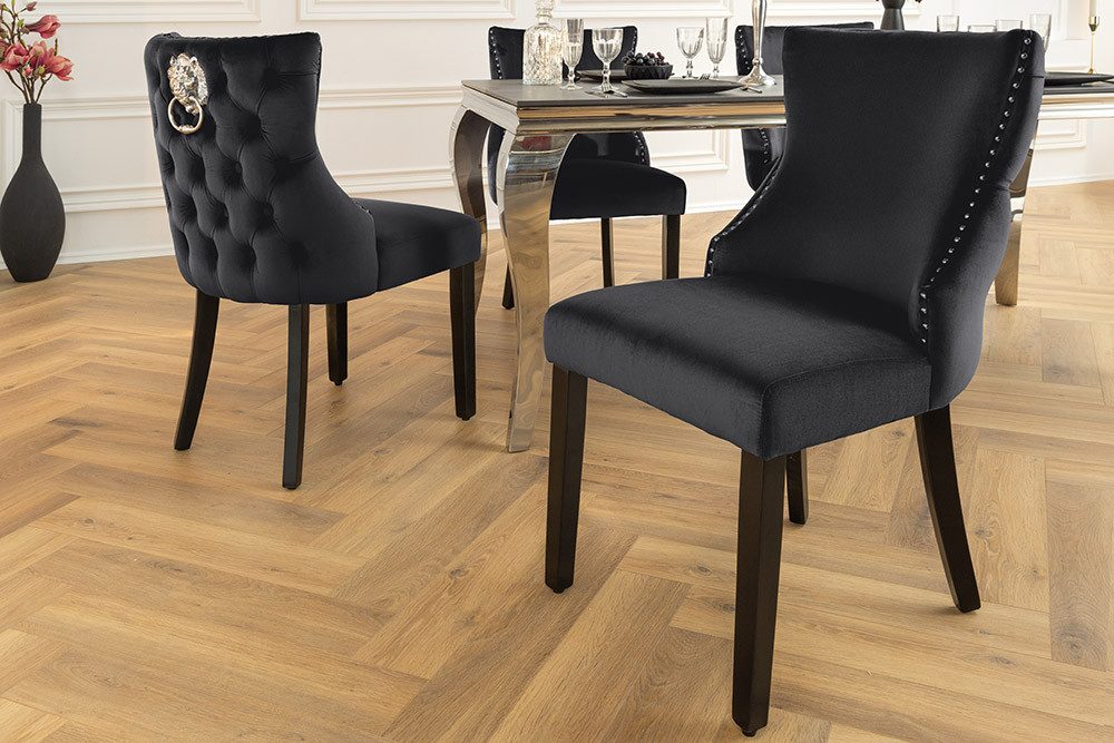 riess-ambiente Esszimmerstuhl CASTLE DELUXE schwarz - Samt, Holzbeine, Löwenkopf-Griff (Einzelartikel, 1 St), glamouröser Stuhl mit Nieten - ideal für Deinen Ba – Bild 4 von 5