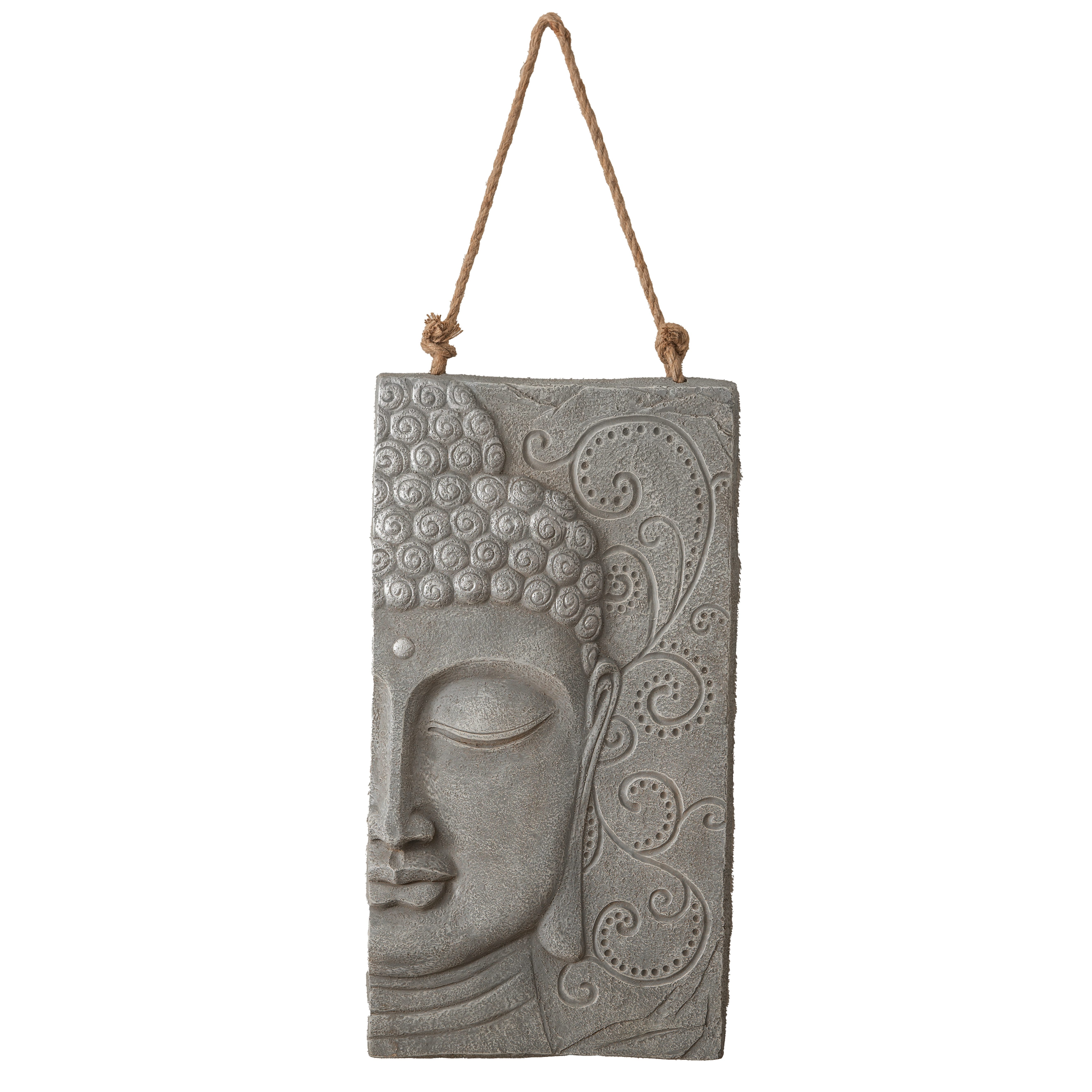 K&L Wall Art Wanddekoobjekt Buddha Wandskulptur Steinoptik asiatische Feng Shui Deko 3D Wandfigur (Buddha Wandbild), mit Seilaufhängung – Bild 5 von 5