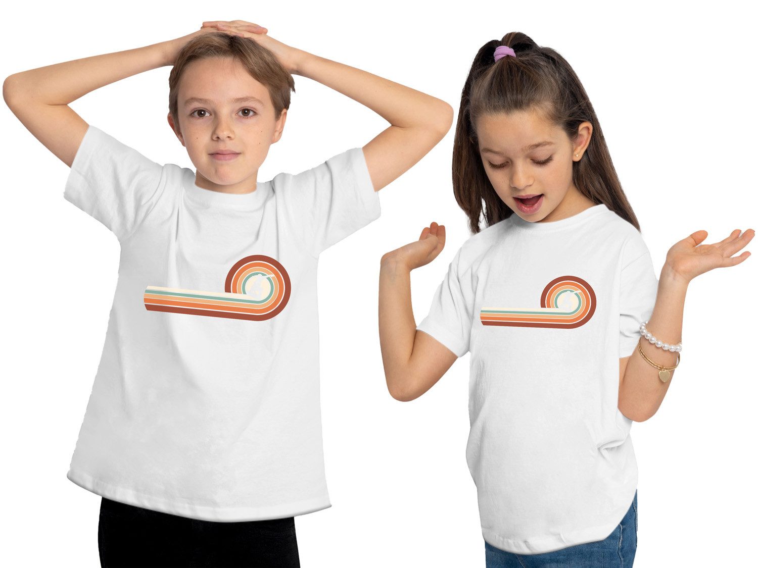 MyDesign24 T-Shirt Kinder Print Shirt Springende Skateboarder Silhouette im Retro Look Bedrucktes Jungen und Mädchen Skater T-Shirt i525