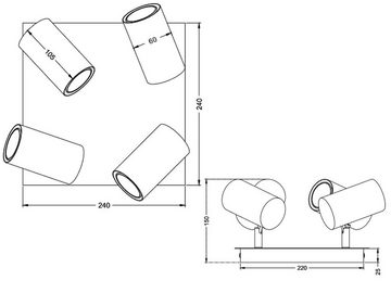 meineWunschleuchte LED Deckenstrahler, Dimmfunktion, LED wechselbar, Warmweiß, kleine Decken-lampe innen viereckig Lichtspots schwenkbar, Weiß Ø24cm