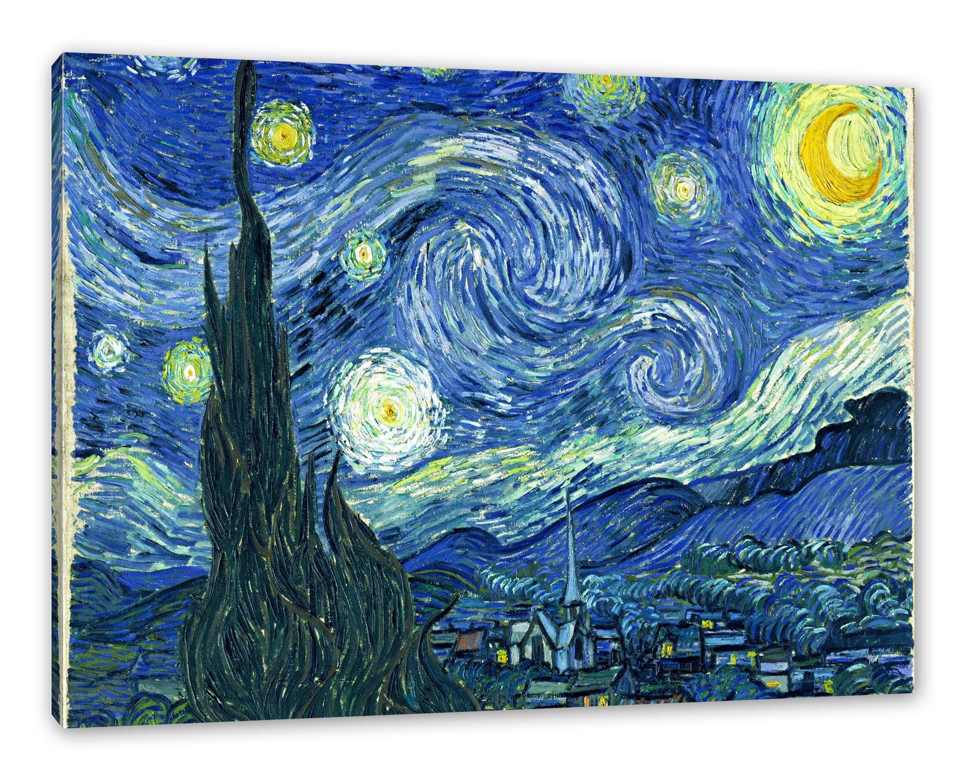 Zackenaufhänger Vincent - Sternennacht bespannt, Leinwandbild Gogh Gogh Van Pixxprint Die Sternennacht, inkl. Van Vincent (1 Die fertig Leinwandbild - St),
