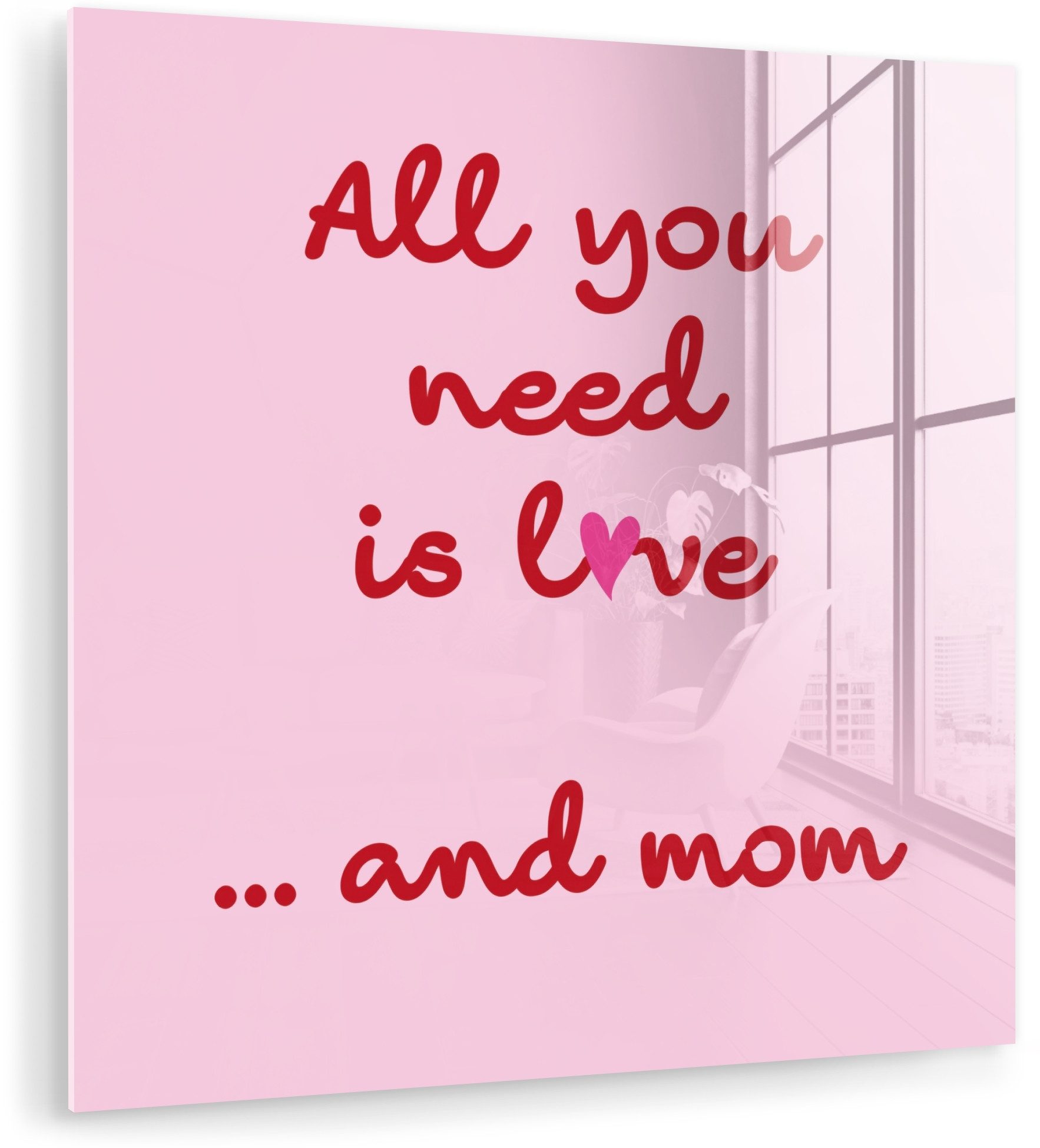 MuchoWow Acrylglasbild Mutter - Liebe - Text - Rot, Inkl. Aufhängung, Bilder auf Glas Wandbild, Wanddeko Wohnzimmer Badezimmer, 20x20 cm