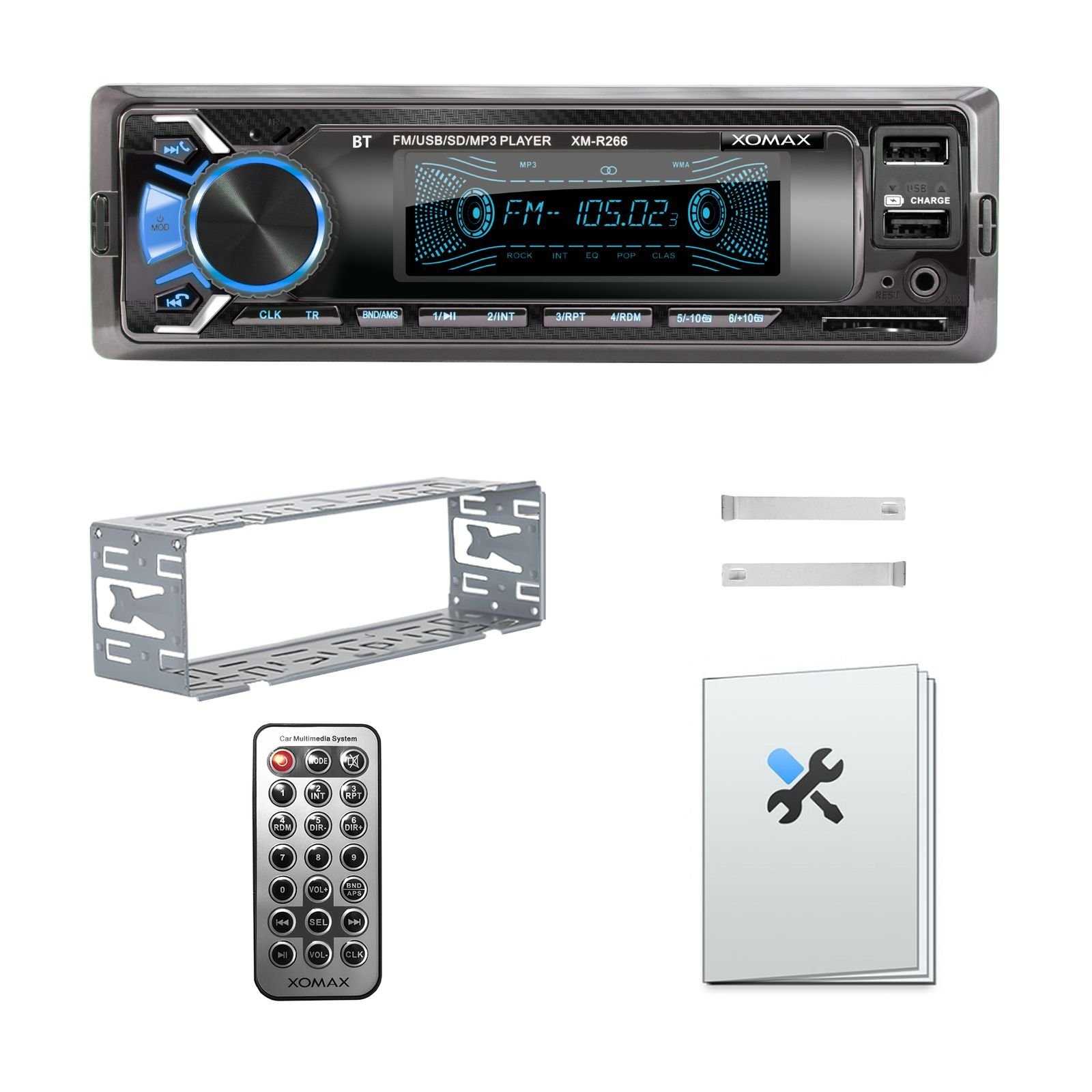 IN, mit AUX Autoradio USB, SD, XM-R266 Autoradio 2x DIN 1 Bluetooth, XOMAX
