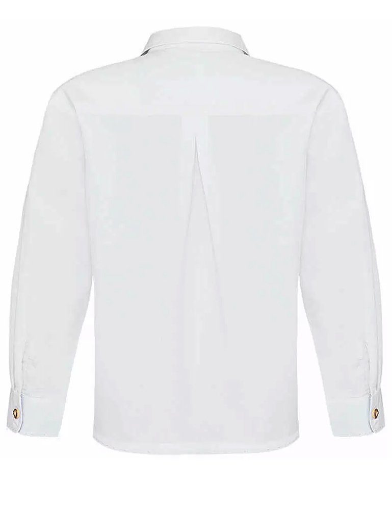Trachtenhemd mit Hirschhornoptik Weiß Isar-Trachten in für Blau Hirschmotiv Kinder "Luis" 48202 - Knöpfe (1-tlg)