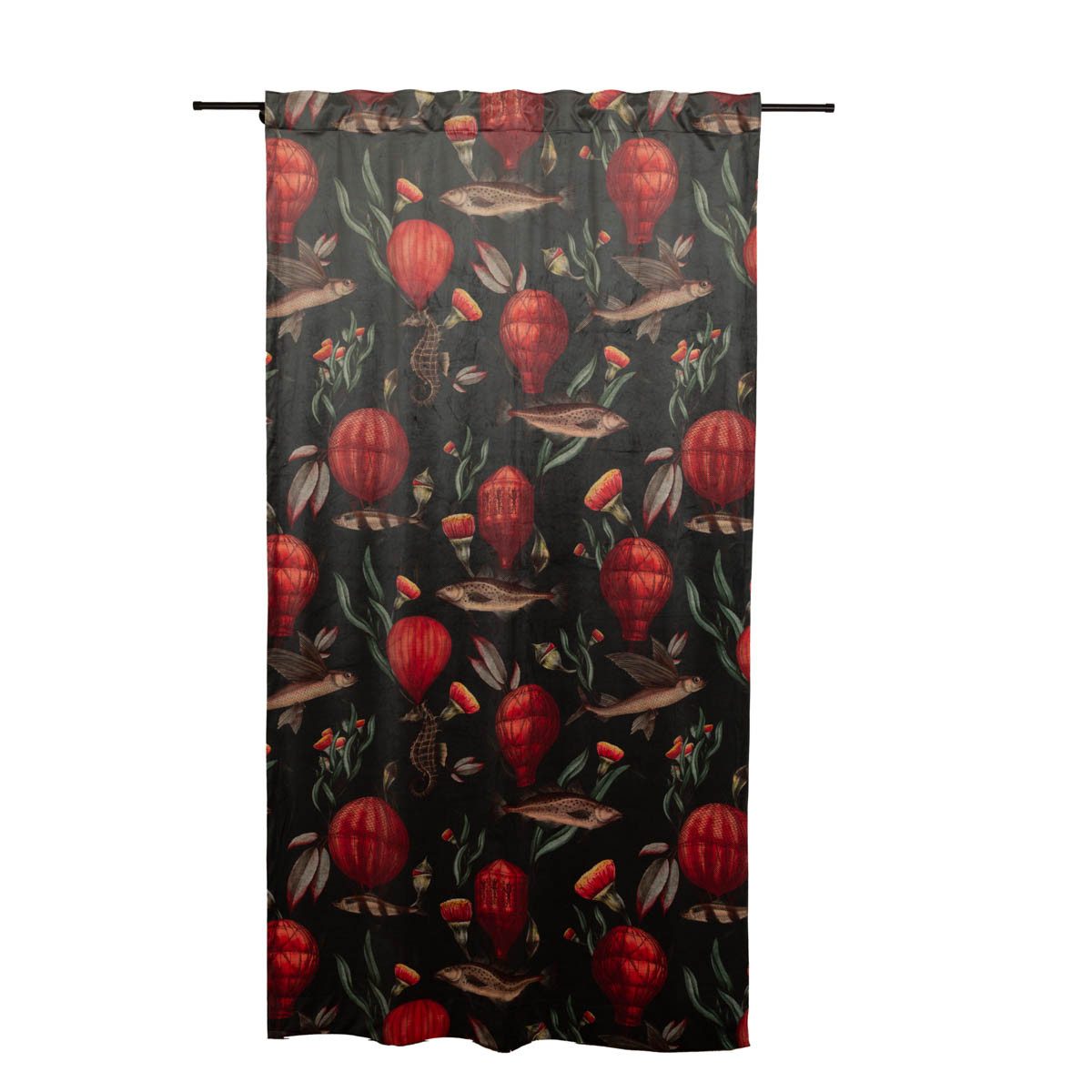 SCHÖNER LEBEN. Vorhang Vorhangstoff Meterware Samtvorhang Fische Blumen Ballon m. 130cm, Smokband, Lichtschutz