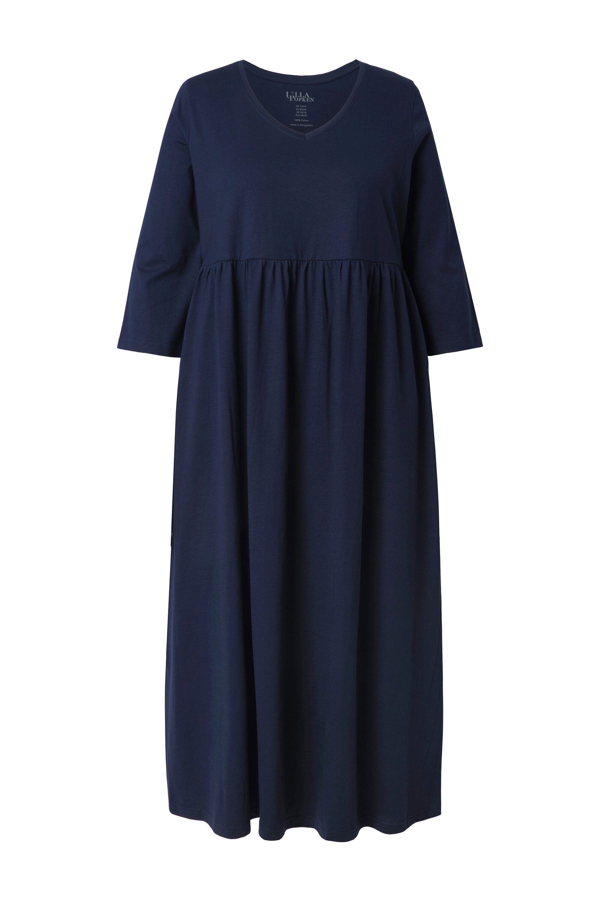 Ulla Popken Maxikleid Jerseykleid Empirenaht V-Ausschnitt 3/4-Arm günstig online kaufen