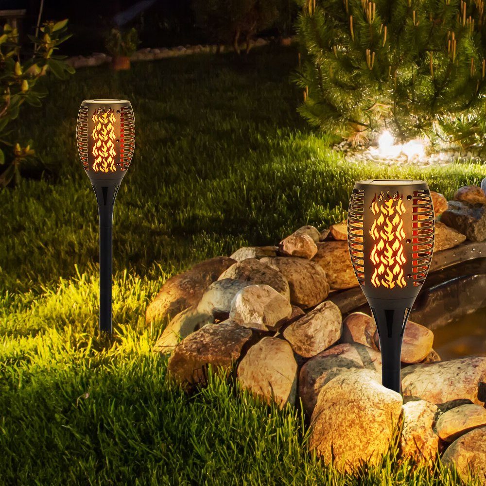 etc-shop Gartenleuchte, LED-Leuchtmittel fest verbaut, 2er Set LED Solar Garten Fackeln Feuer Effekt Außen Beleuchtung