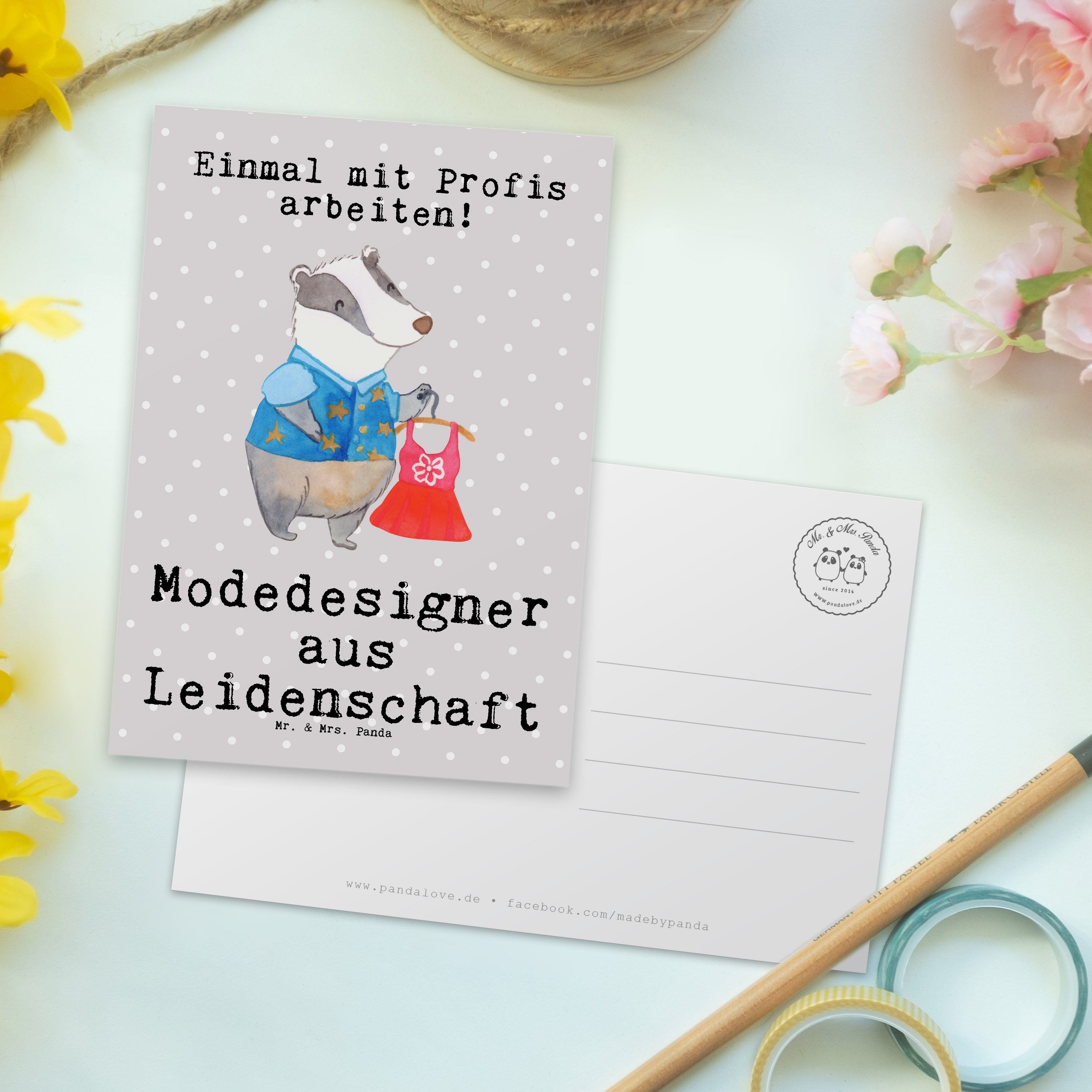 Pastell Panda Dankeschön Modedesigner Grau Mrs. - Leidenschaft aus Geschenk, - Postkarte Mr. &