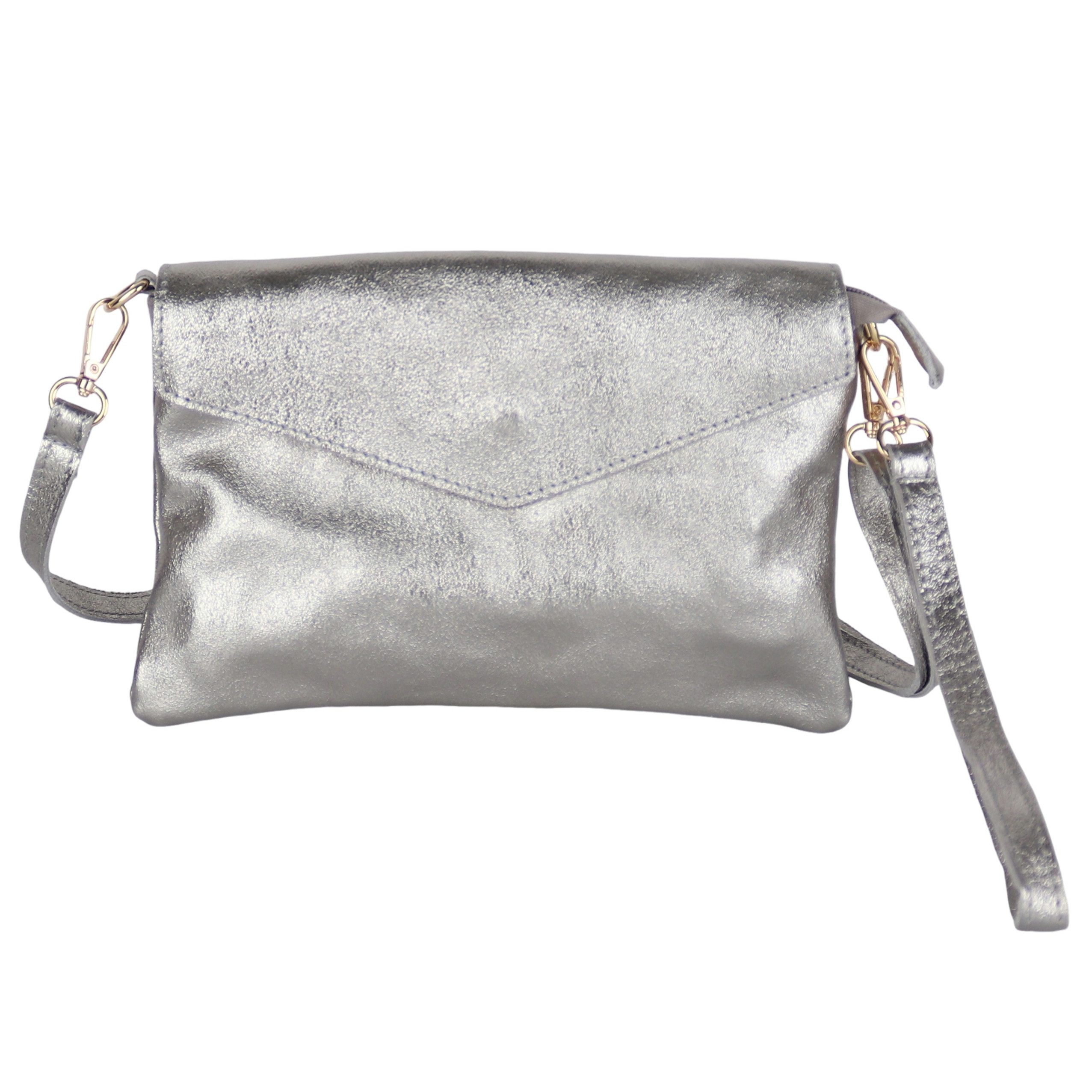 MIRROSI Umhängetasche Damen Schultertasche Echtleder Made in Italy. ca. 25x16x3cm, mit langem Schulterriemen und Handschlaufe