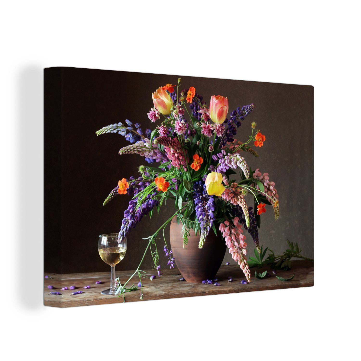 cm St), 30x20 - Wandbild Wein (1 Blumen, OneMillionCanvasses® Stilleben Wanddeko, Aufhängefertig, Leinwandbild - Leinwandbilder,