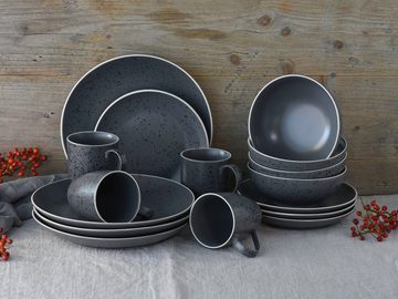 CreaTable Kombiservice Geschirr-Set Industrial Chic (16-tlg), 4 Personen, Steinzeug, Service, seidenmatte Sprenkelglasur, 16 Teile, für 4 Personen