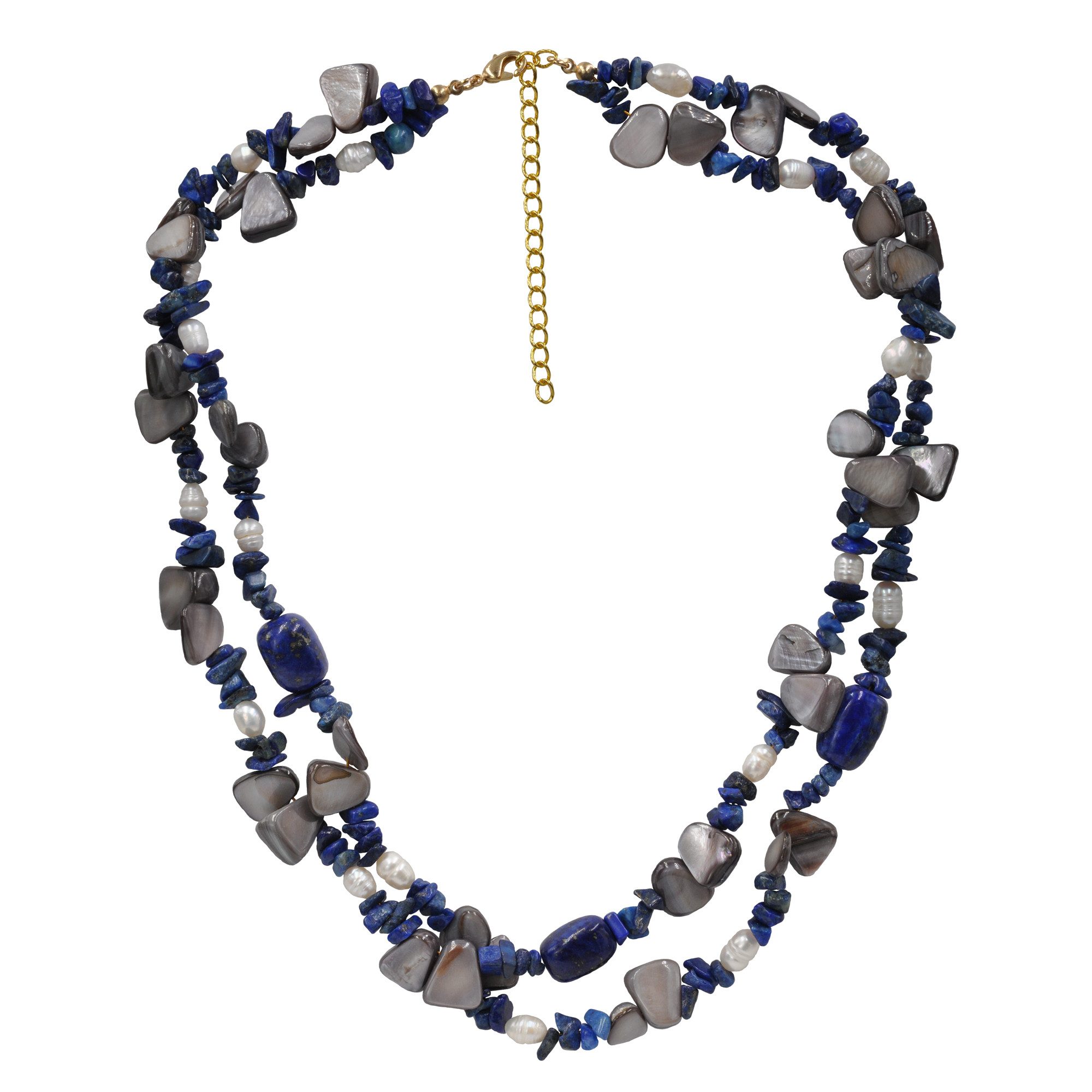 Steuer Collierkettchen Collier 2-reihig Sodalith,Perlen und Muschel