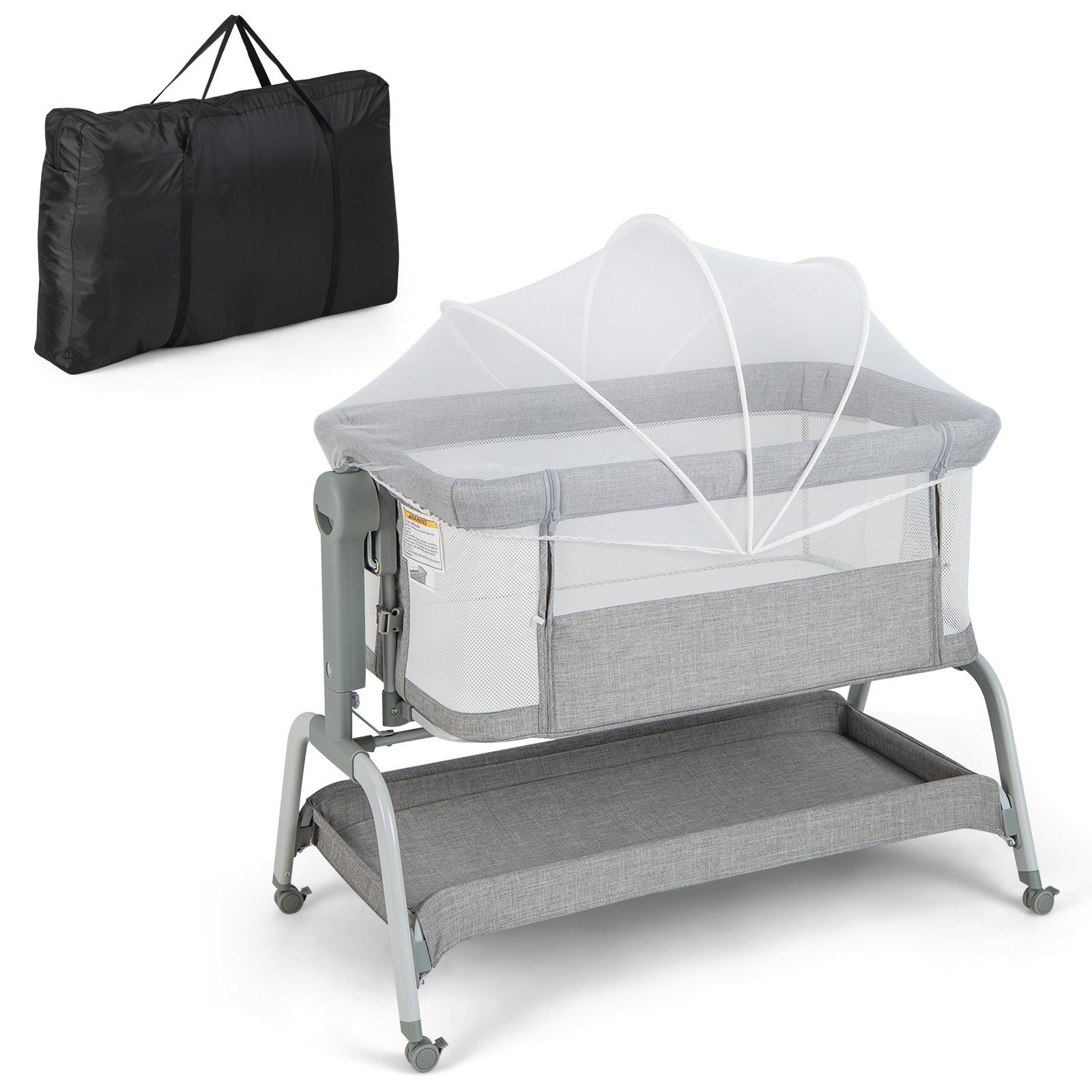 COSTWAY Baby-Reisebett 4 in 1 Beistellbett, 6 fach höhenverstellbar