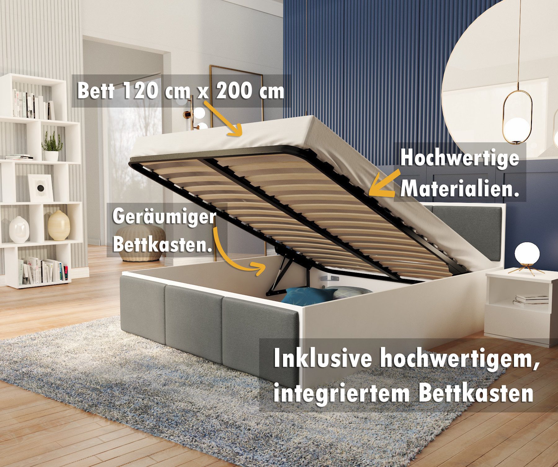 FDM Stauraumbett mit Bettkasten und Lattenrost günstig online kaufen