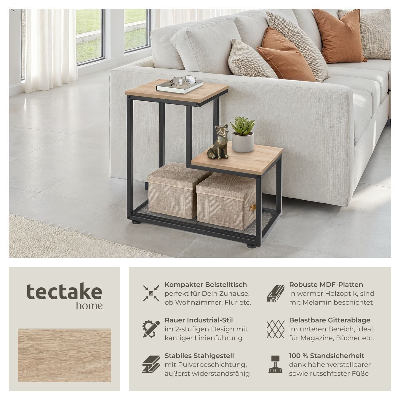 tectake Beistelltisch Halifax (1-St., 1 tlg), Repräsentativer Beistelltisch günstig online kaufen