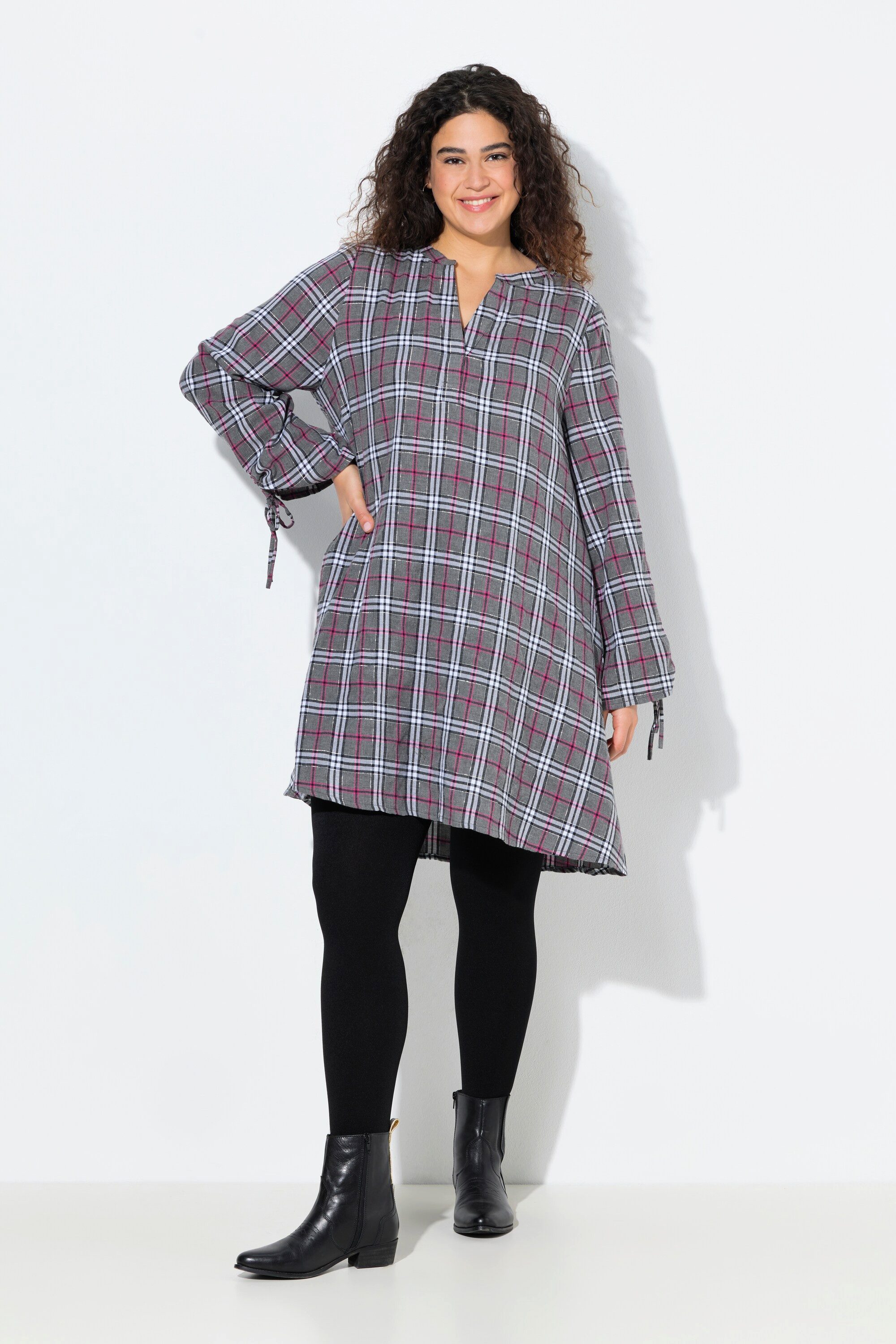 Ulla Popken Midikleid Tunika-Kleid Karo Glitter Tunika-Ausschnitt günstig online kaufen