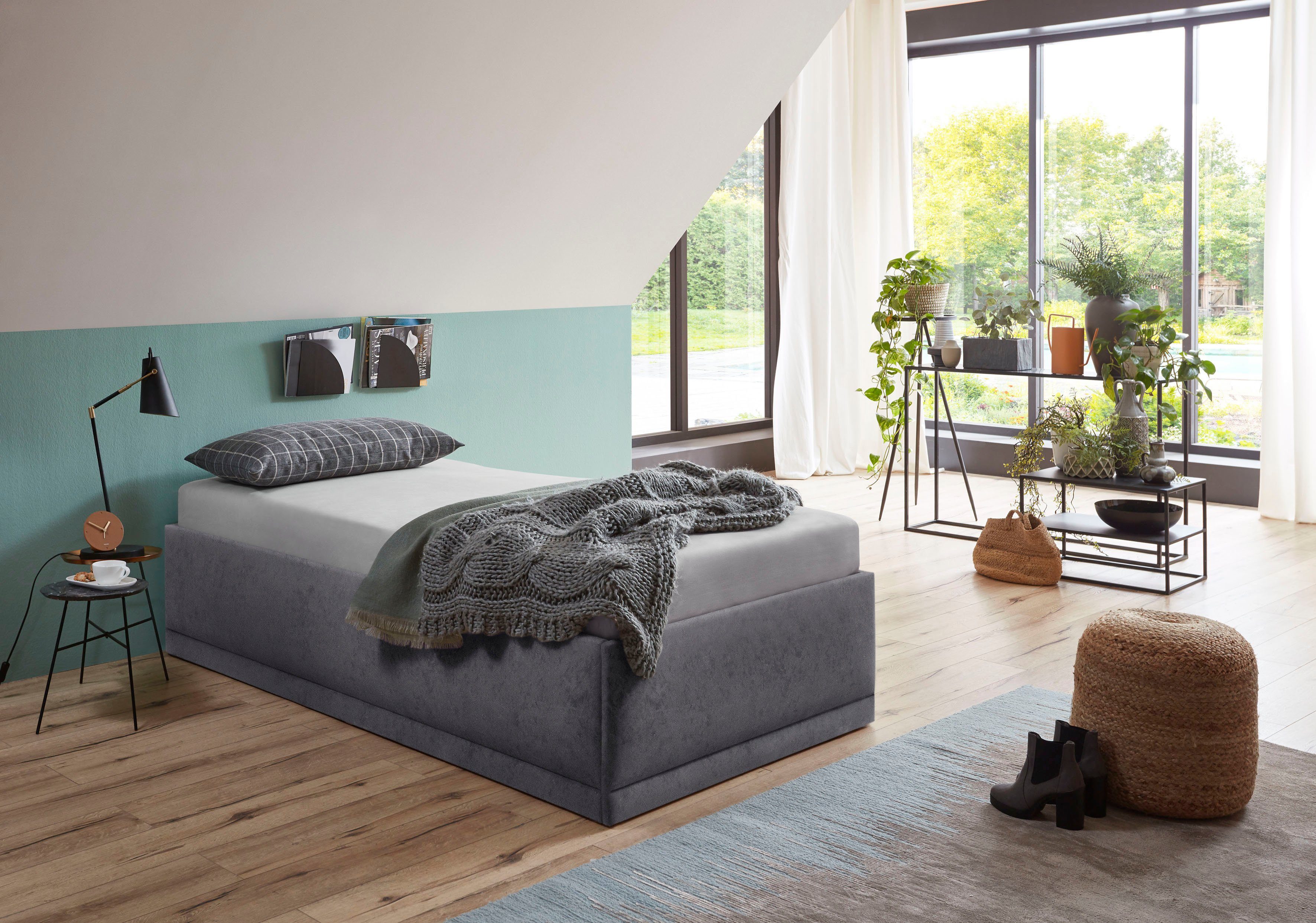Westfalia Schlafkomfort Polsterbett »Texel«, Komforthöhe mit Zierkissen,  Bettkasten bei Ausführung mit Matratze