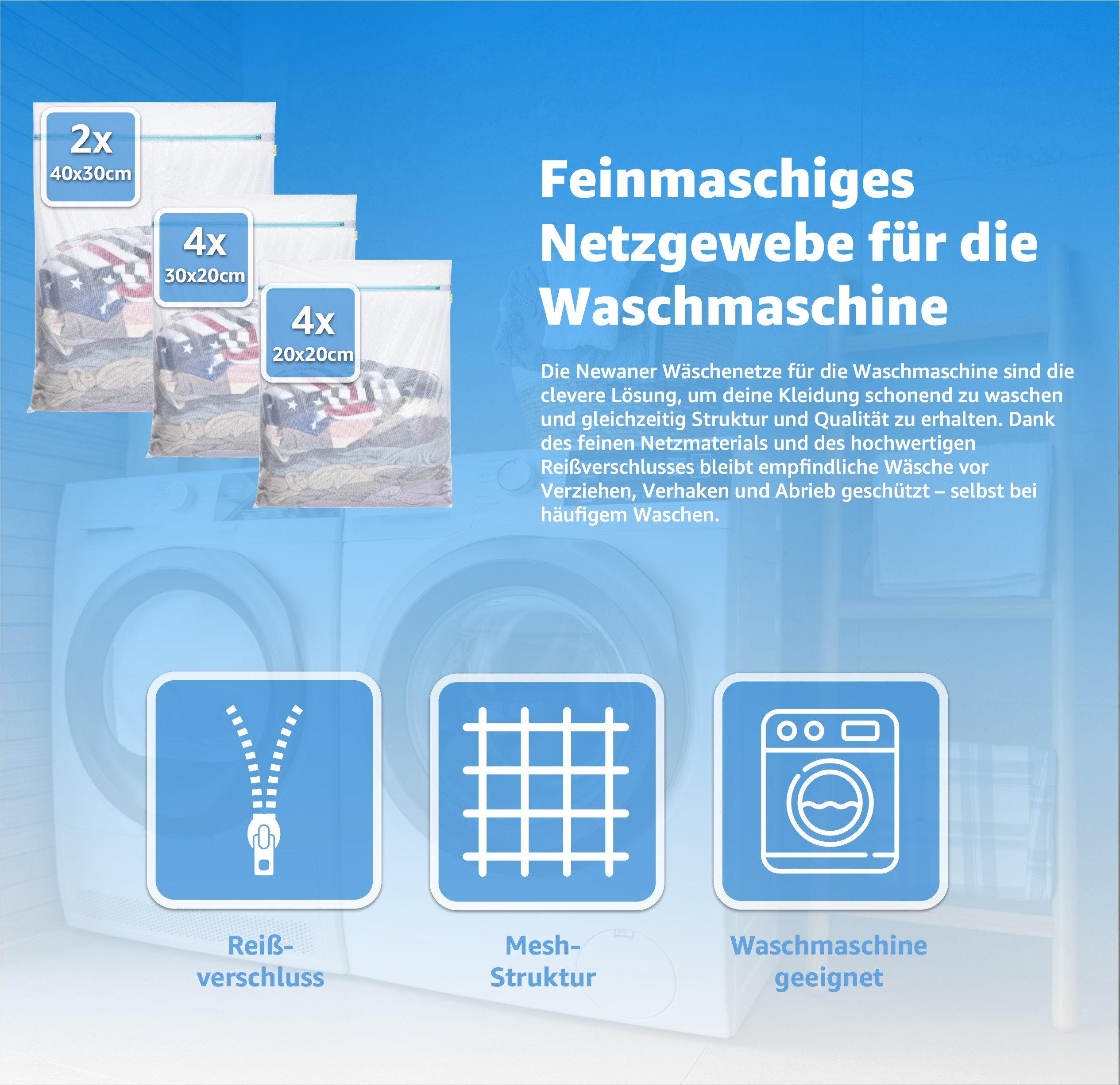 Everhomely® Wäschenetz 10x 3 Größen + Reißverschluss Wäschekorb Wäscheständ günstig online kaufen