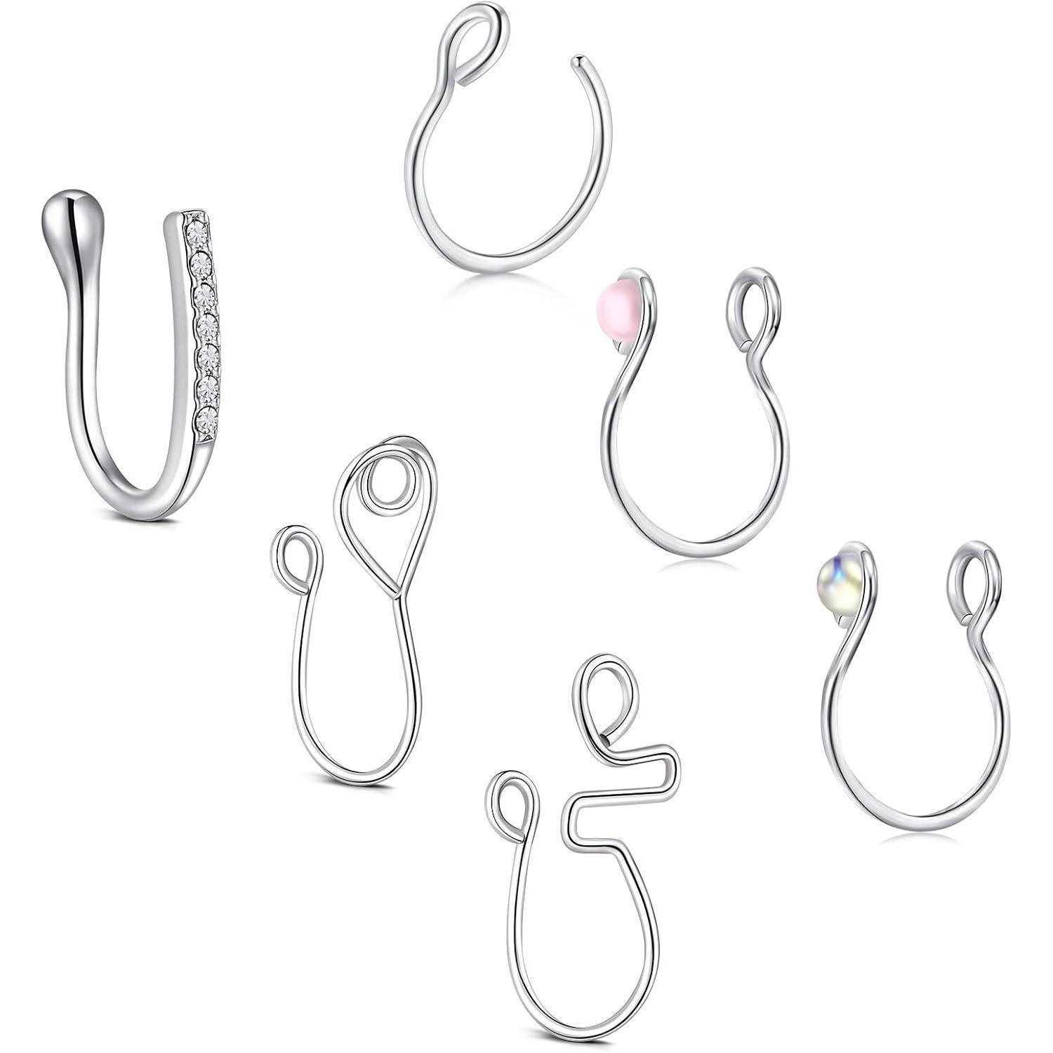 Nasenpiercing Nasenpiercing Fake Septum Nasenring Hoop Clip 6 Stk-Silber