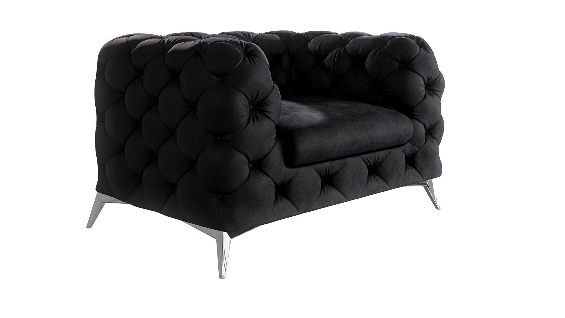 mit Chesterfield-Sessel Schwarz mit Silber Metall Füßen, Möbel Kalina S-Style Wellenfederung