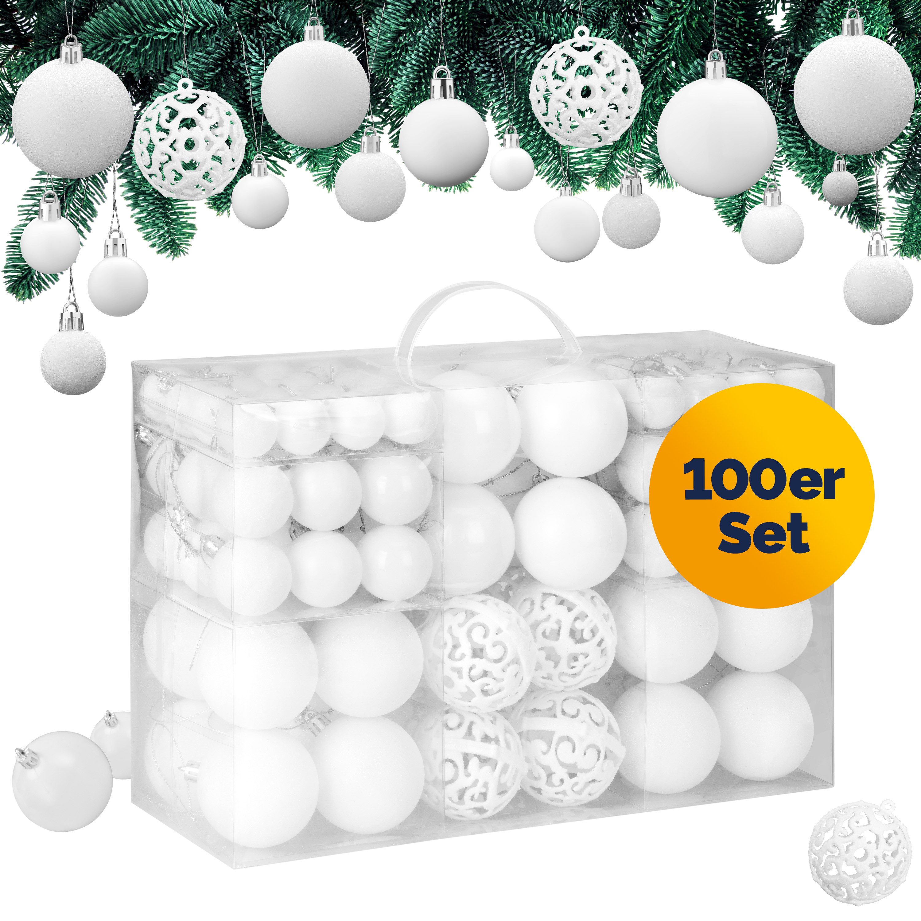 Casaria Weihnachtsbaumkugel (100 St), Weihnachtskugeln 100er Set Weihnachtsdeko matt glänzend glitzer