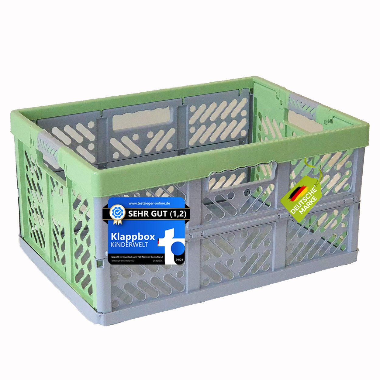 KiNDERWELT Klappbox Premium Faltbox 45 L bis 50 kg Soft-Touch Griffen, aus hochwertigem Kunststoff