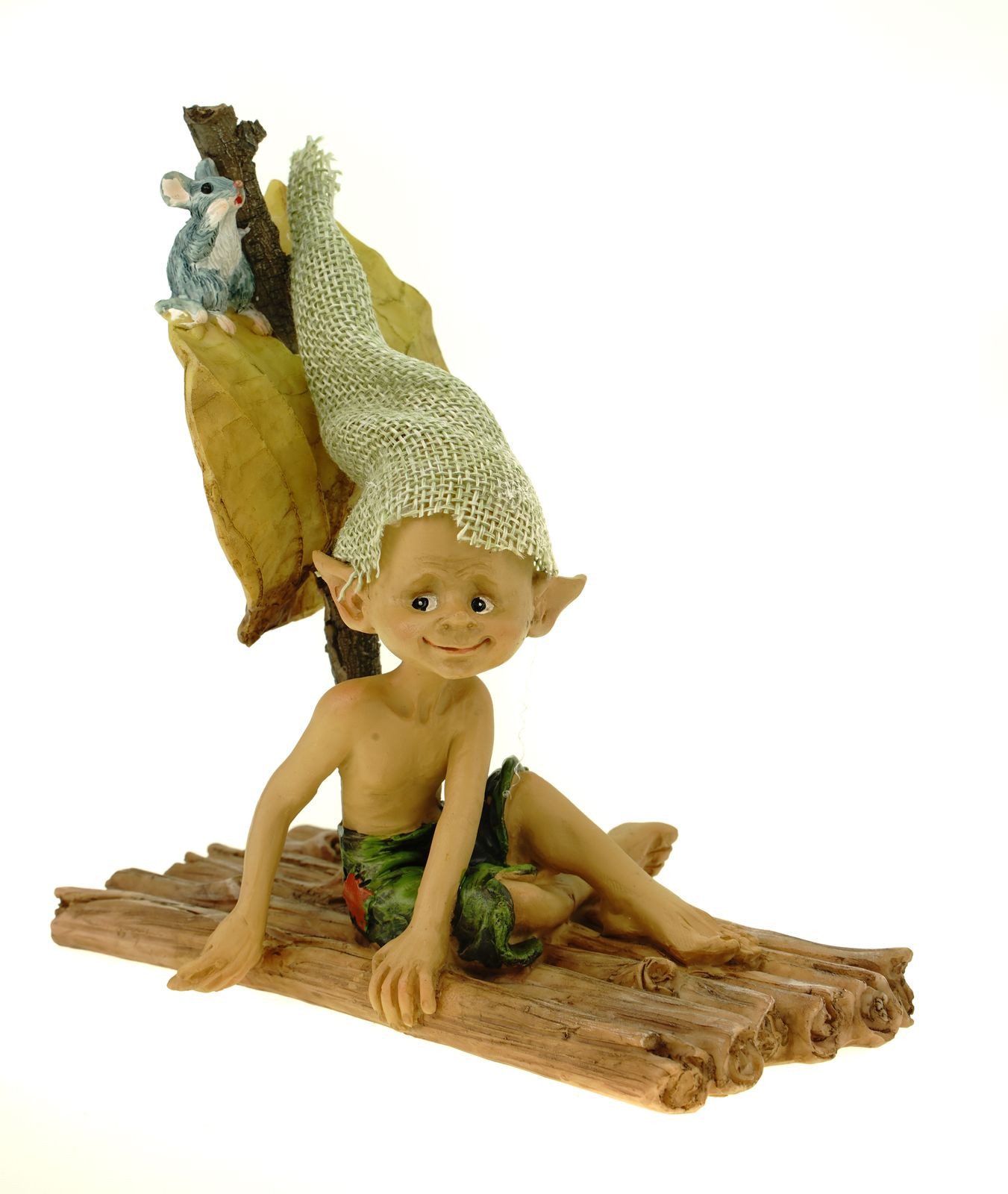 Vogler Dekofigur Auf großer Fahrt Pixie auf Floß mit Maus im Ausguck 15cm Figur Kobold