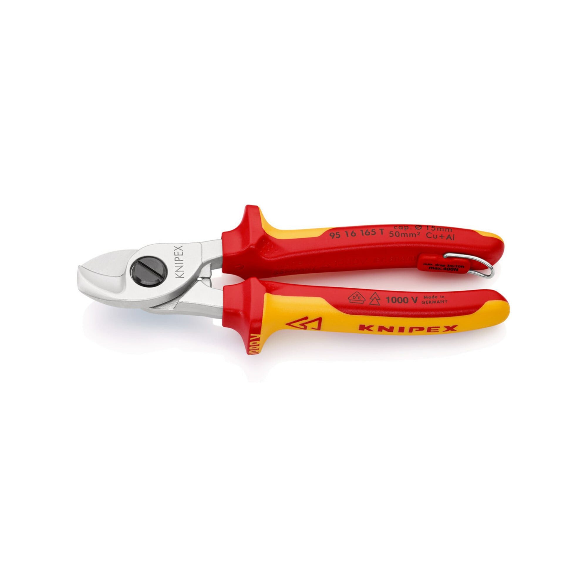 Knipex Kabelschere KNIPEX 95 16 165 T Kabelschere isoliert mit Mehrkomponenten-Hüllen, VD