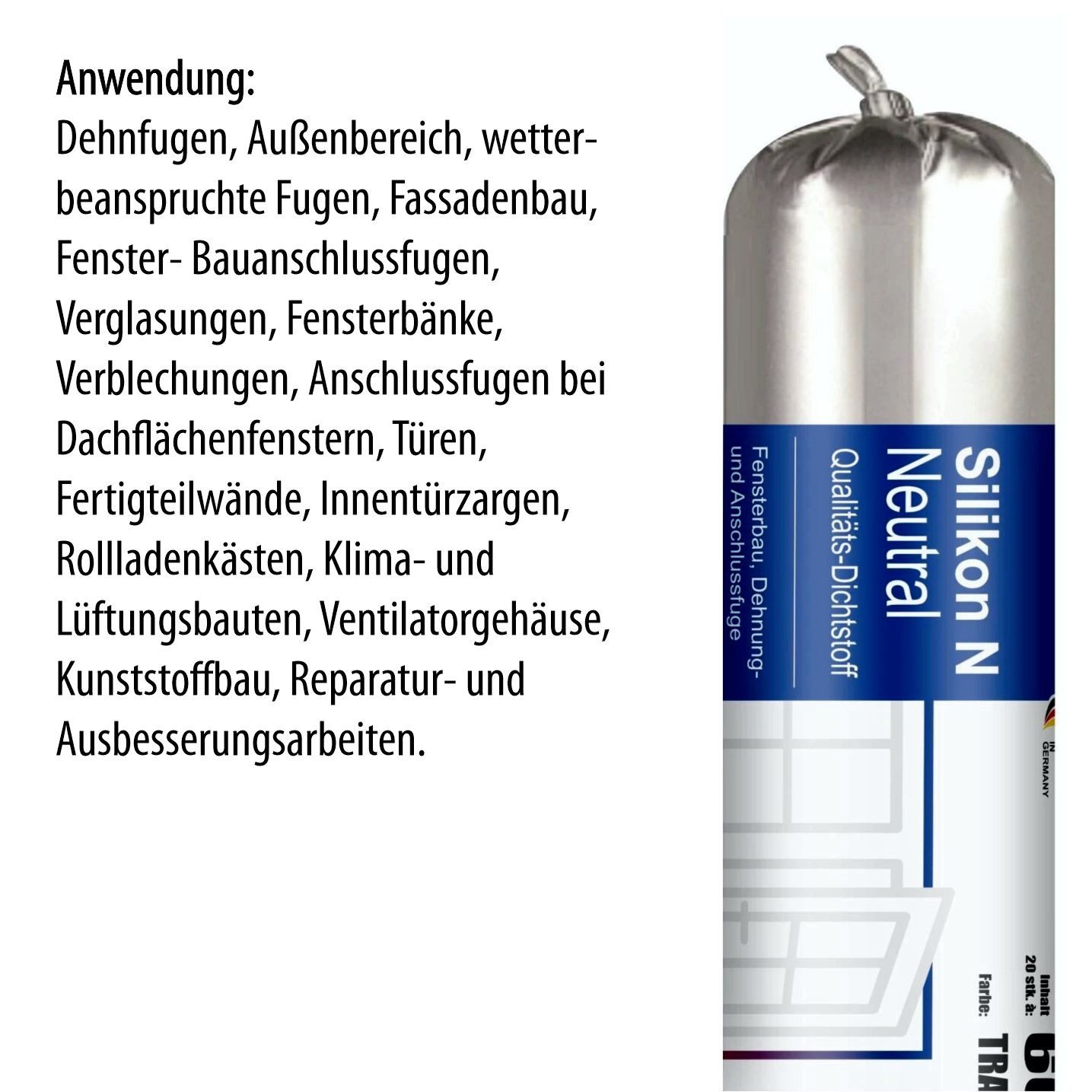 Ravensberger Chemie Silikon N Neutral Transparent - 600 ml Folienbeutel, Silikon, (600 ml Folienbeutel von Ravensberger Chemie), Neutralvernetzendes Silikon für Bau-, Fenster- und Dehnfugen