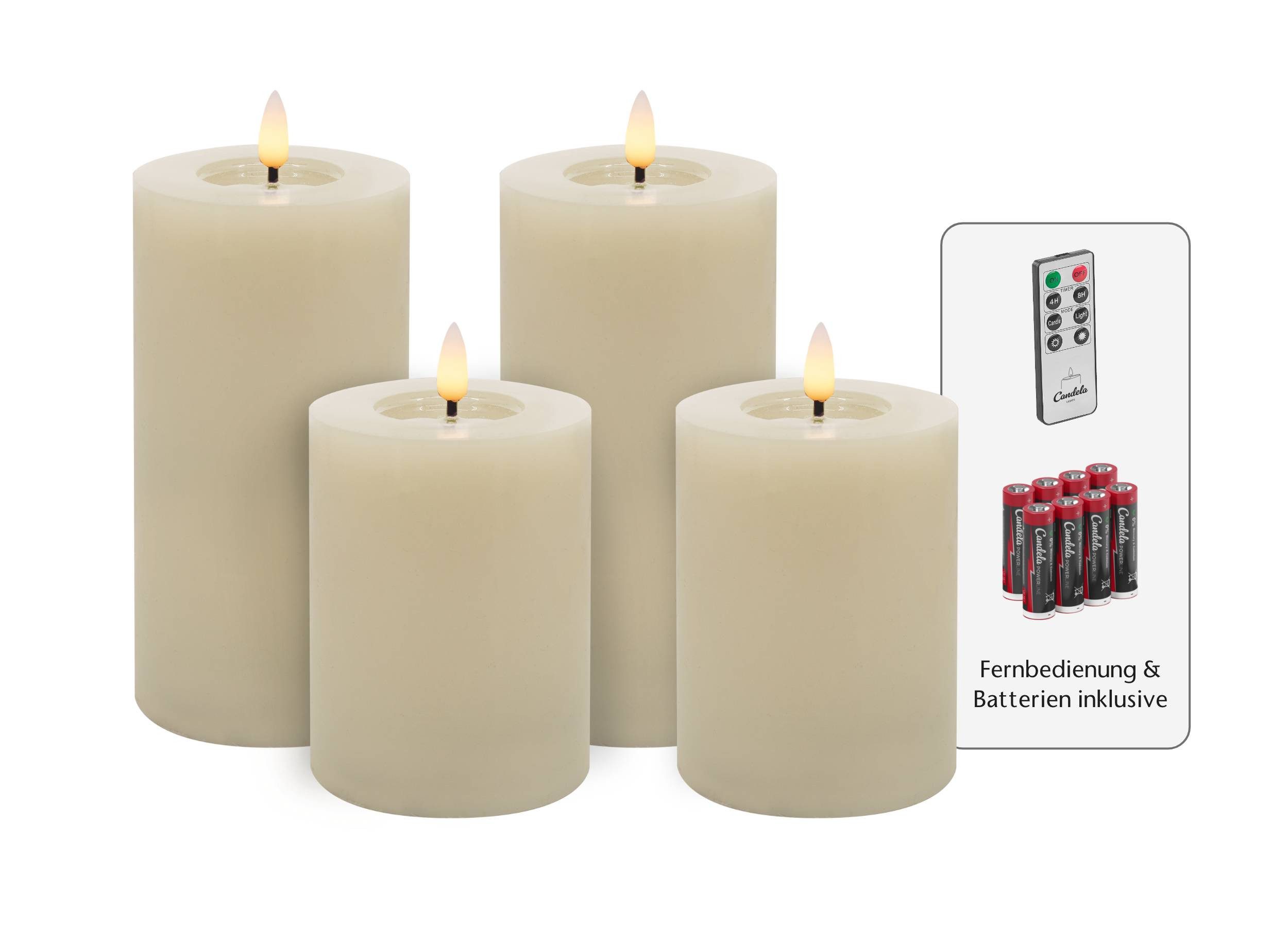 LC Home LED-Kerze Candela Lights LED Kerzen 4er Set Winter glatt Echtwachs (4-tlg)