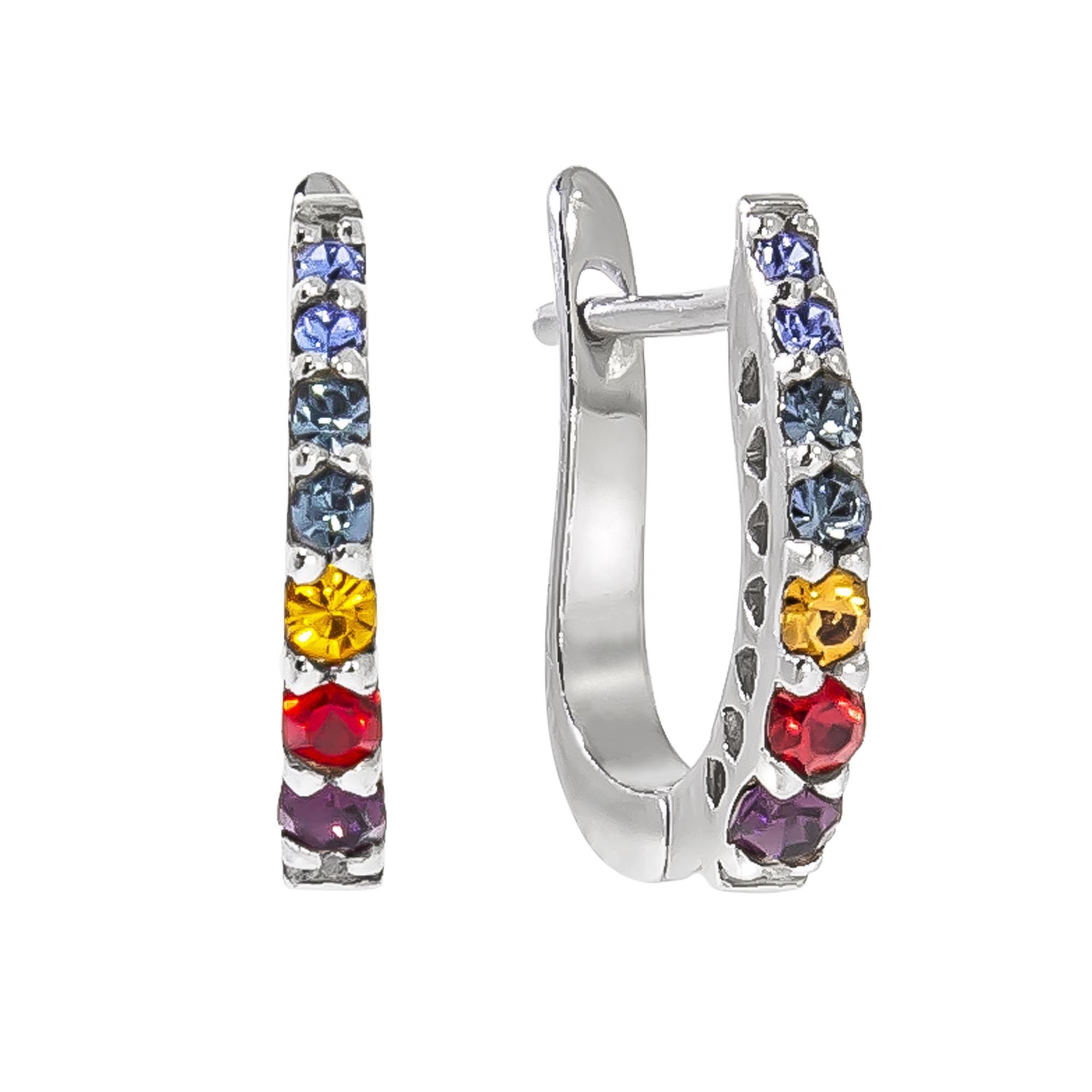 Paar Creolen 925/- Sterling Silber rhodiniert Kristall bunt