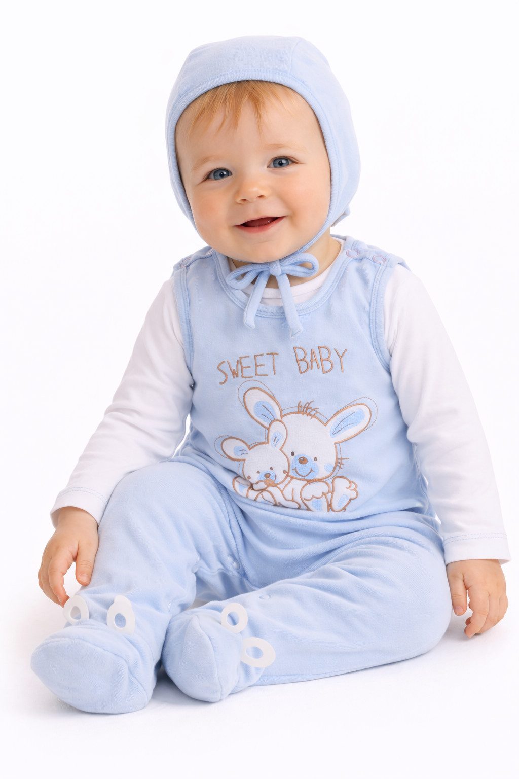 La Bortini Strampler, Jäckchen & Mütze Strampler Mütze und Shirt Baby Anzug 3Tlg aus Velours-Stoff, 44 50 56 62 68