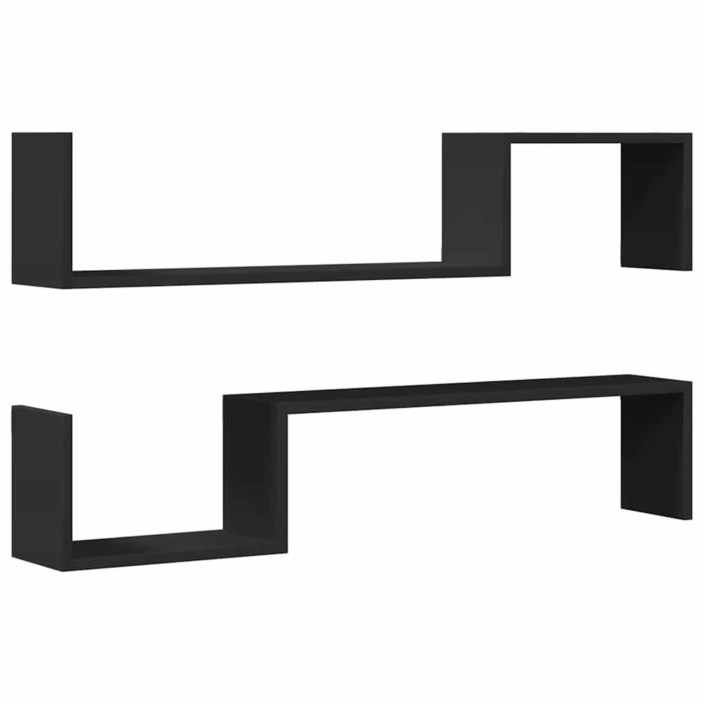 furnicato Wandregal Schweberegal 100 x 15 x 20 cm Schwarz Massivholz, 2-tlg., Unsichtbares Montagesystem für Deko-Bord mit 2er-Set im Lieferumfang