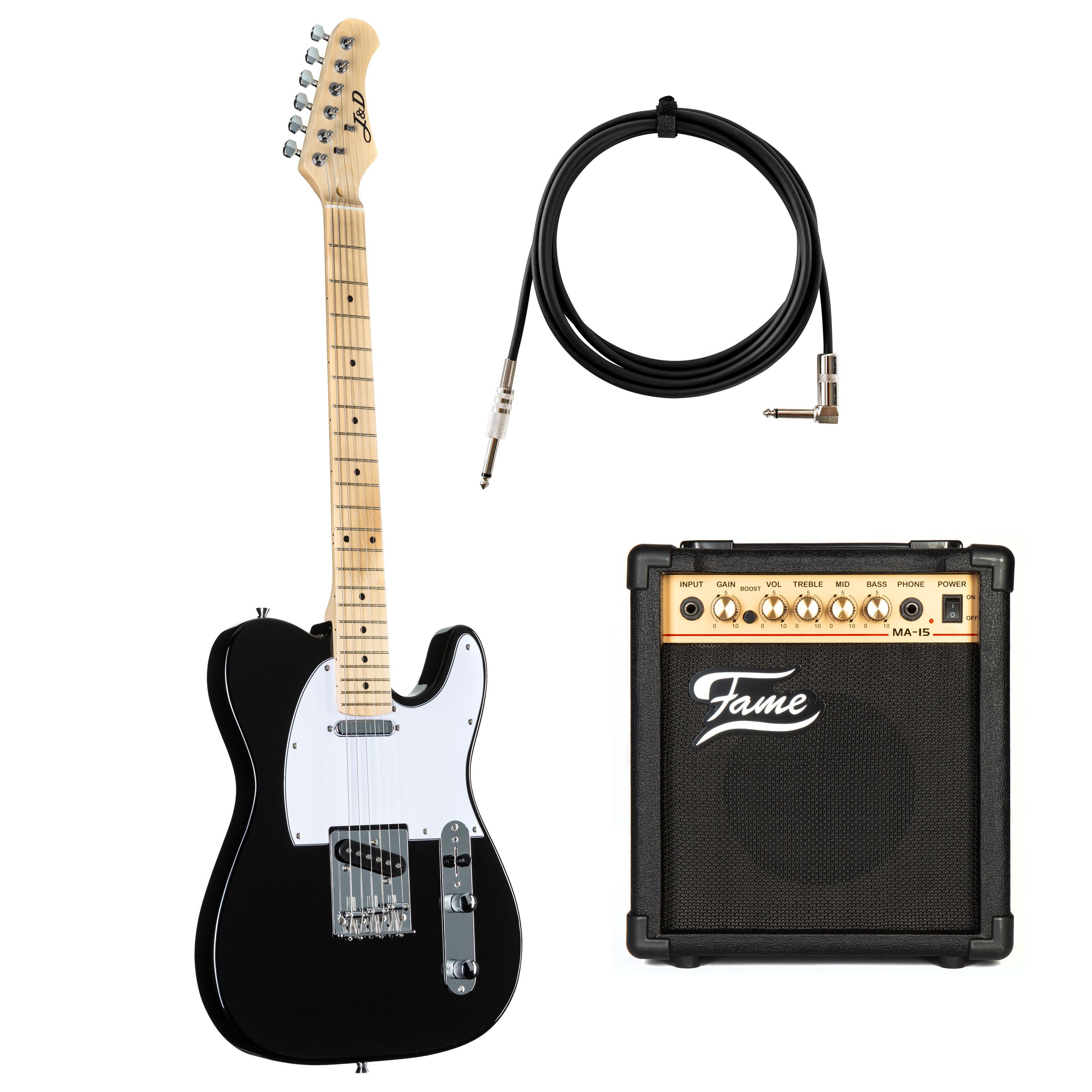 J & D E-Gitarre, E-Gitarren, E-Gitarren-Sets, TL II BK Black + MA15 - E-Gitarren Anfänger Set