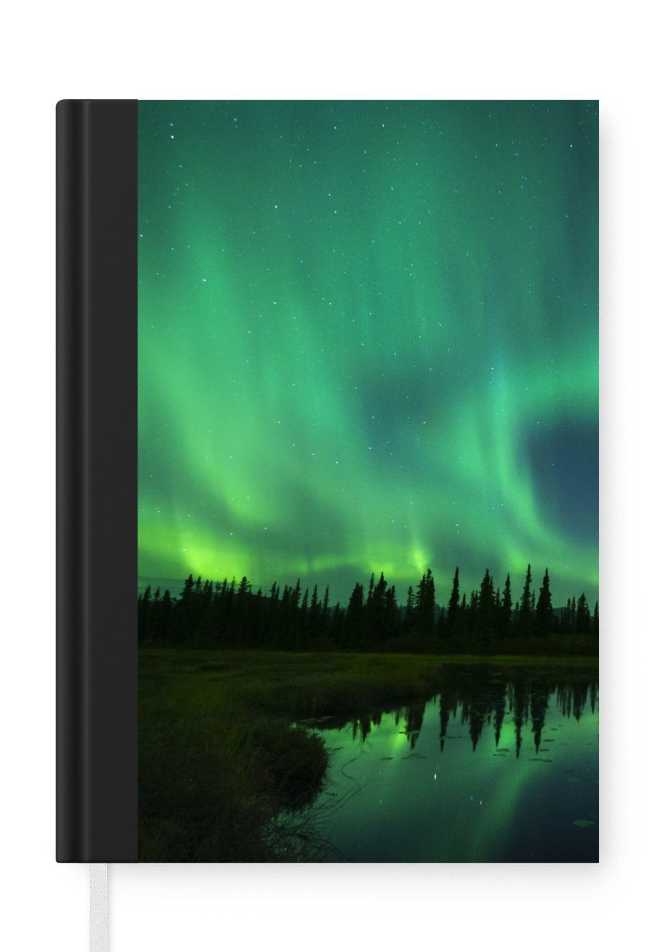 Seiten, Tagebuch, Notizheft, - 98 Alaska, Nordlicht Merkzettel, Haushaltsbuch Journal, - Bäume Notizbuch A5, MuchoWow - Wasser