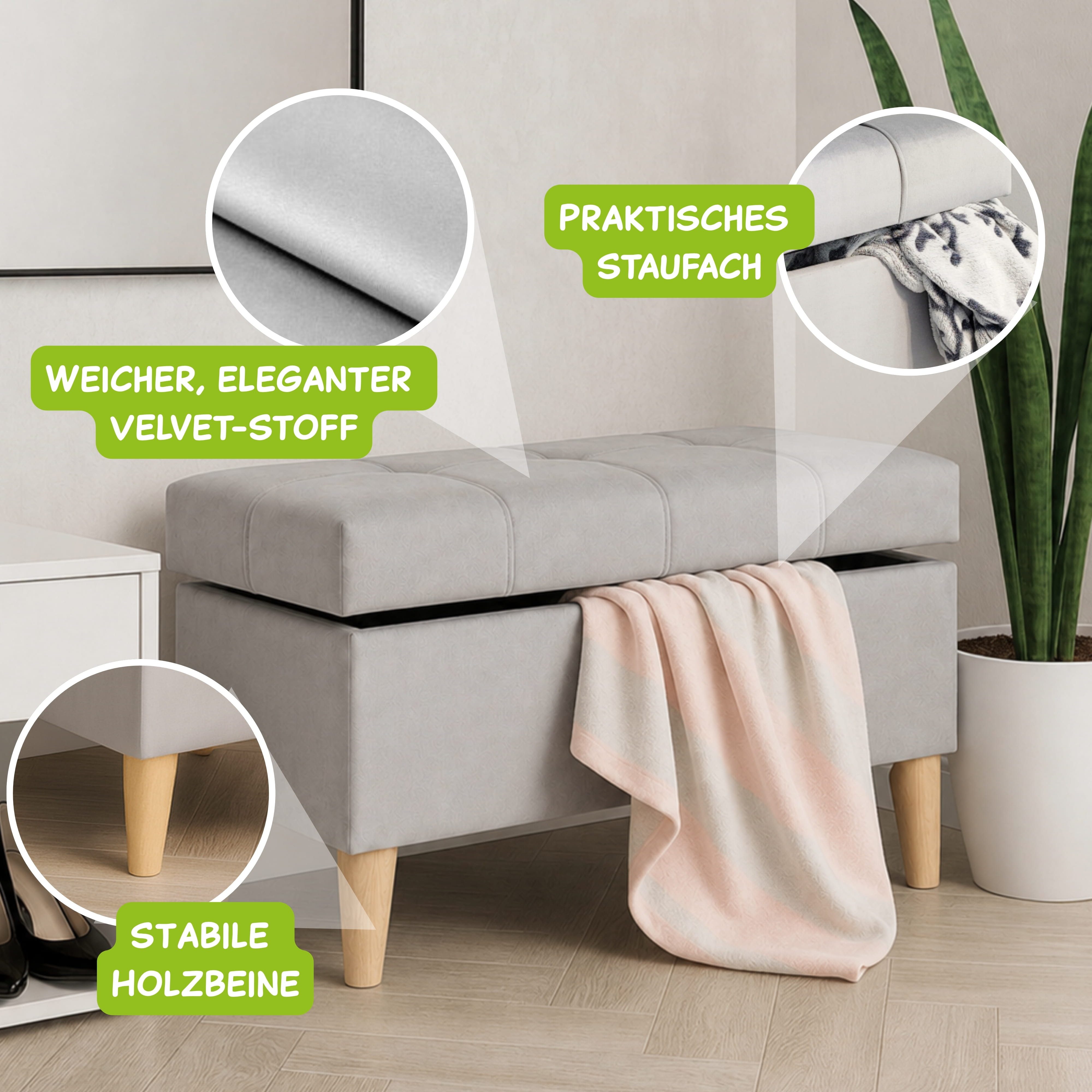 Outentin Hocker Velvet Puff Hocker mit Stauraum - 5 Farben, M/L Polsterhocker klappbar (Fusshocker & Fußablage, Sitzwürfel Ottoman), 150 kg Belastbarkeit, 36 × 36 × 41 cm & 70 × 37 × 42 cm