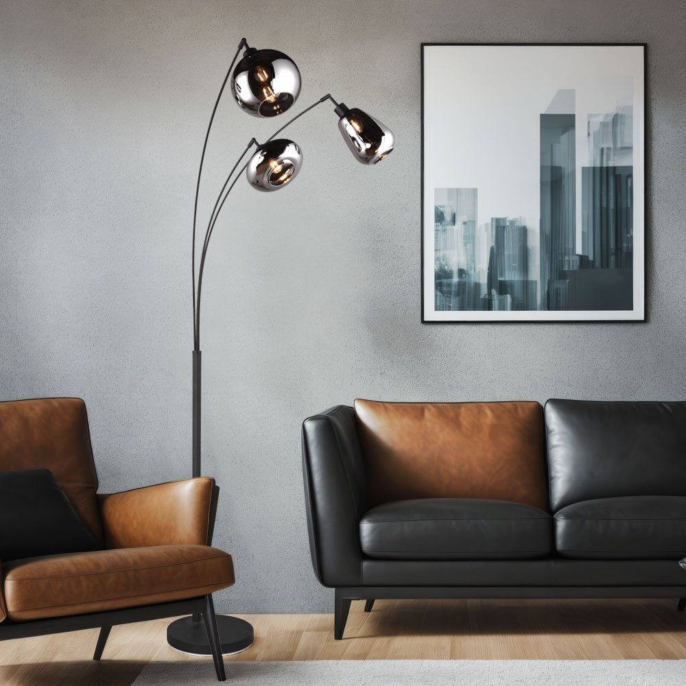 TRIO Leuchten Stehlampe, Leuchtmittel nicht inklusive, Stehleuchte Stehlampe Standleuchte 3 Flammig Glas Chrom bedampft 200cm