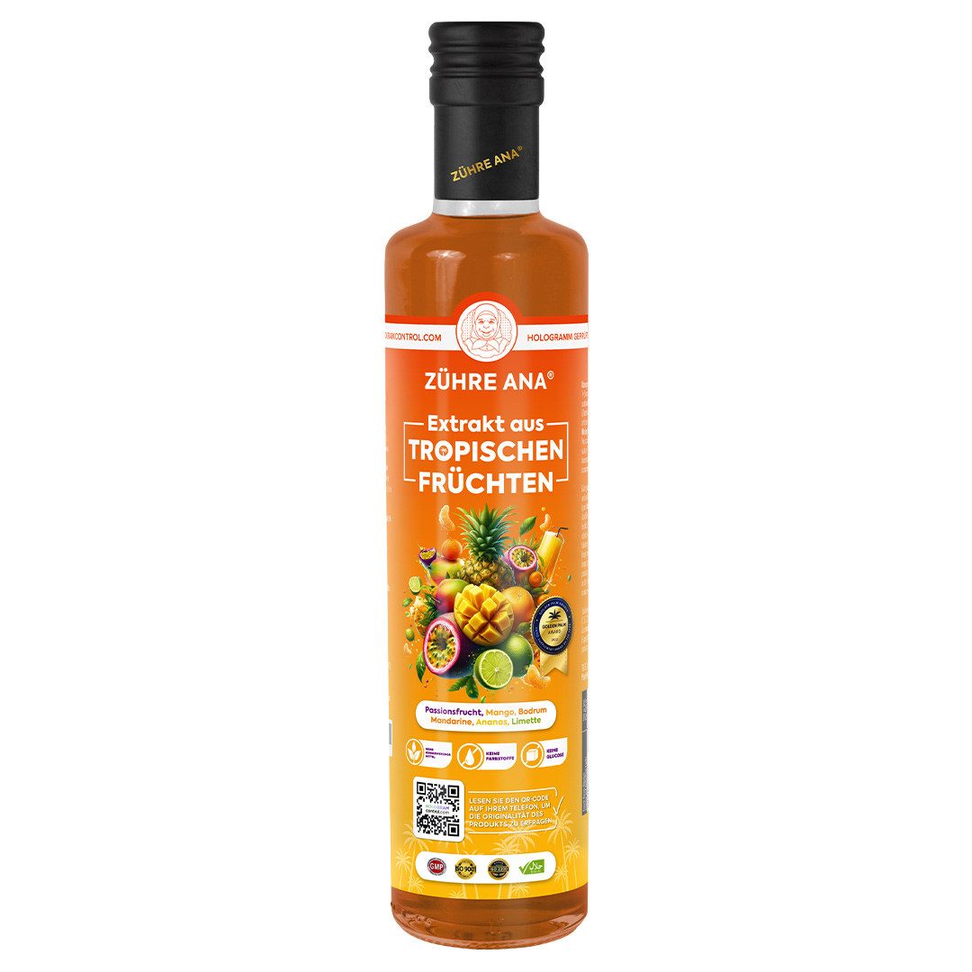 Zühre Ana® Sirup Tropischen Früchten Extrakt - Reich an Vitaminen, Mineralien 640g, 640 g, Frische Erfrischung in jedem Schluck,Mischungsverhältnis: 1+5