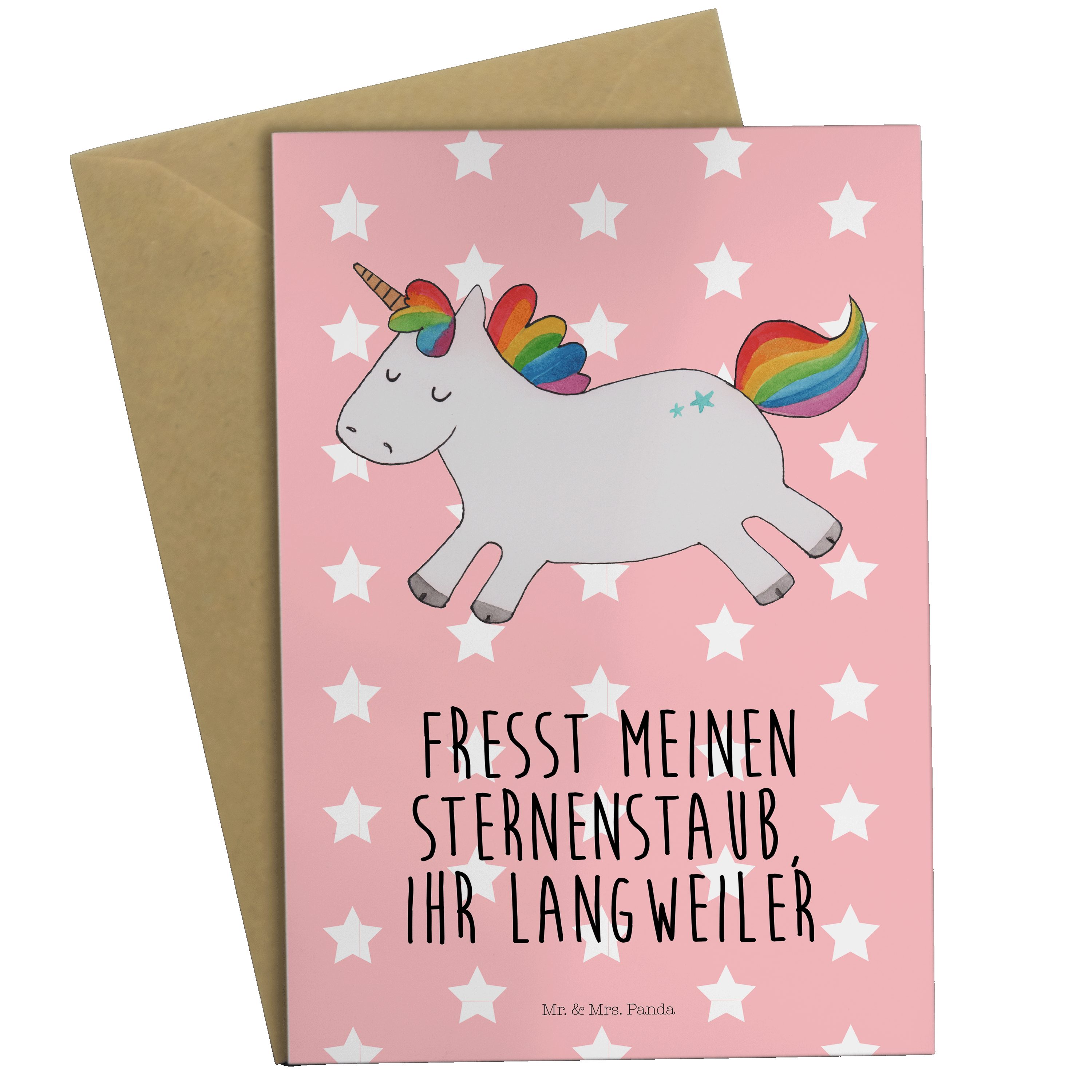 Mr. & Mrs. Panda Grußkarte Einhorn Happy - Rot Pastell - Geschenk, Pegasus, Einladungskarte, Uni