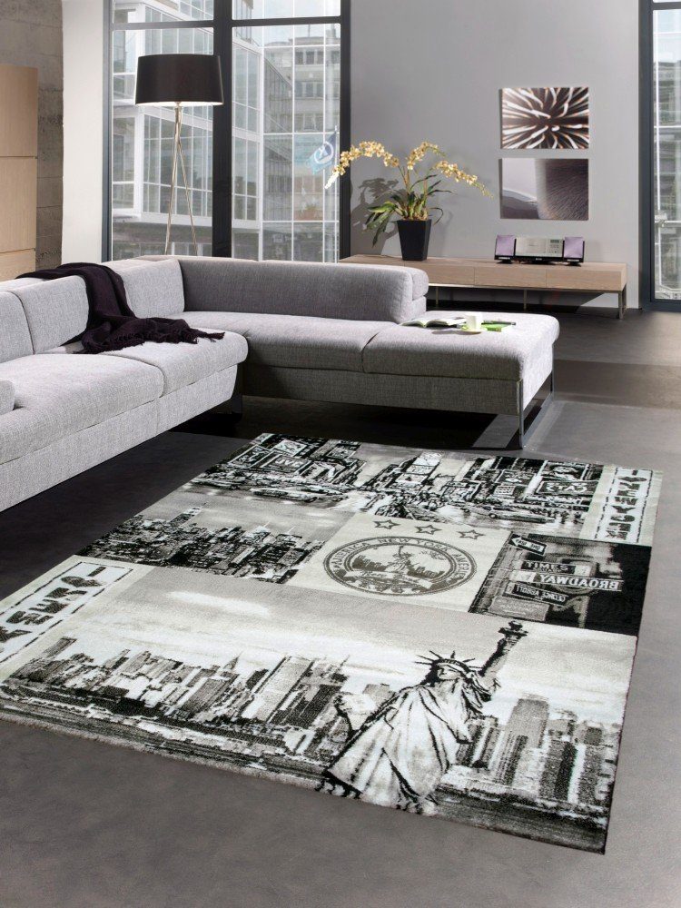 Teppich Designer Teppich New York Motiv grau schwarz, Carpetia, rechteckig,  Höhe: 11 mm