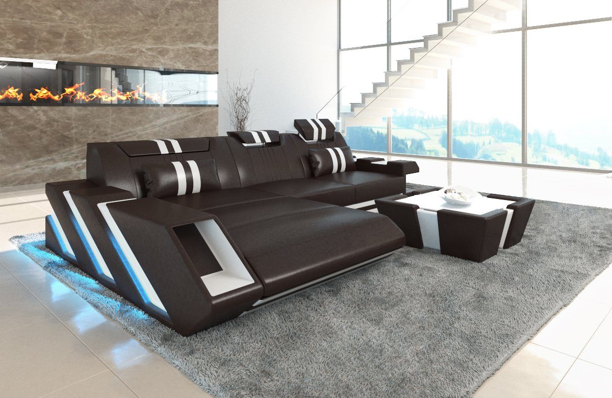Ledercouch, Apollonia Designersofa mit mit als Sofa Dreams L Couch, Bettfunktion Form wahlweise Schlafsofa, Ledersofa LED, Ecksofa Leder Sofa