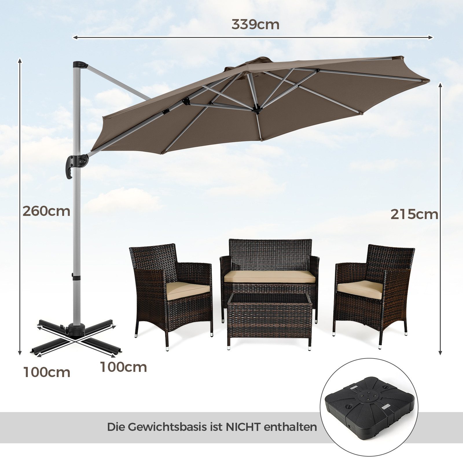 COSTWAY Sonnenschirm, Ø 330 cm, um günstig online kaufen