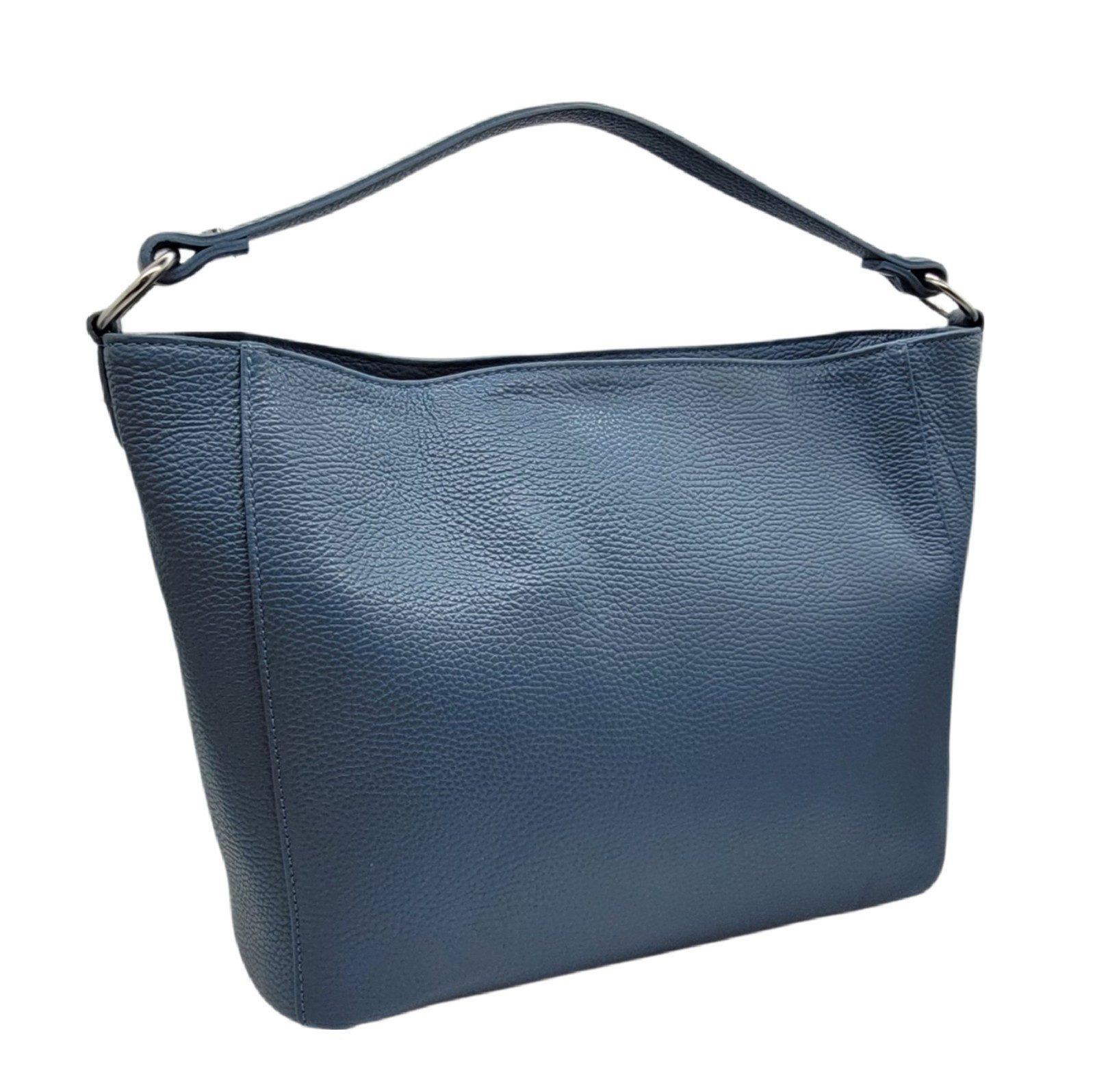 Lemasi Schultertasche Damen-Handtasche aus Echtleder in Blau-Grau, Made in Italy