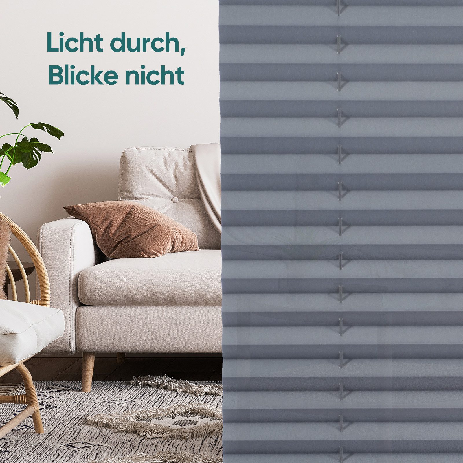 Sekey Plissee Plissee ohne Bohren Plissee für Fenster&Tür Lichtschutz Rollo Klemmfix, Faltrollo Mit oder ohne Bohren, Klemmfix, blickdicht, ohne Bohren, verspannt, Klemmfix, 40cm x 100cm Grau